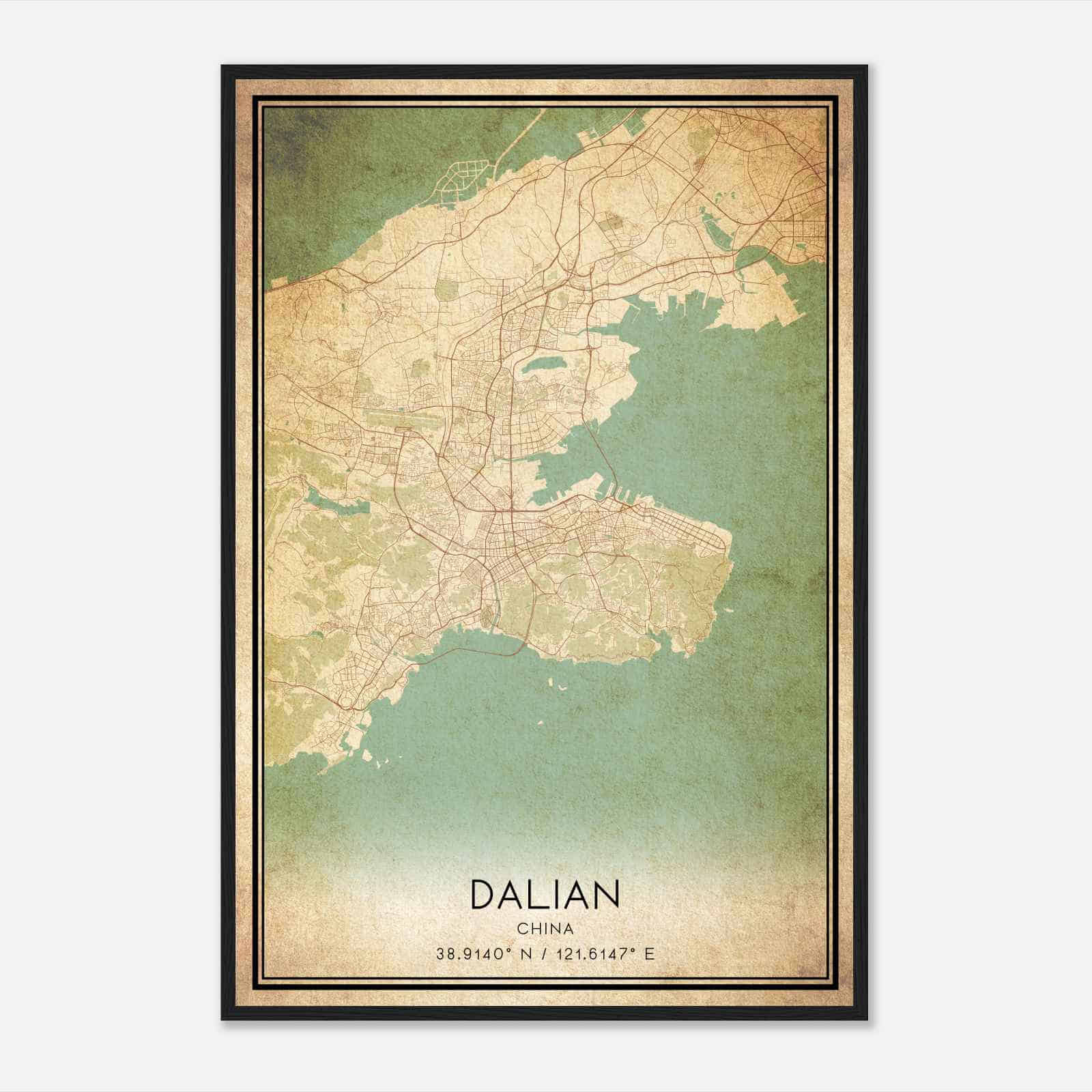 Vintage Dalian China Map Poster, Dalian City Road Wall Art Print