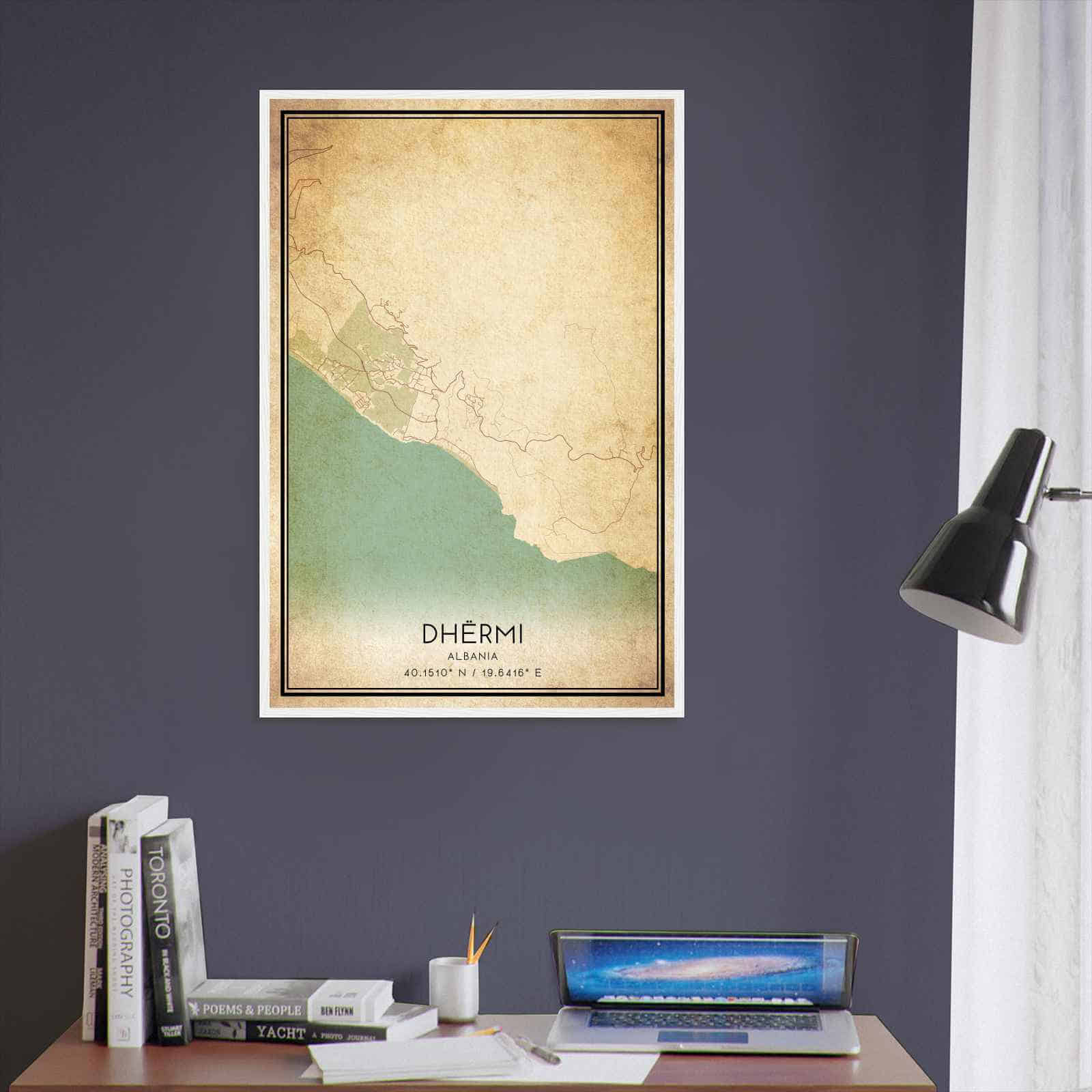 Vintage Dhermi Albania Map Poster, Dhermi City Road Wall Art Print
