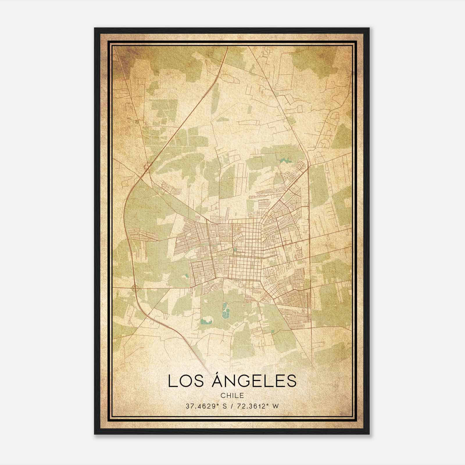Vintage Los Angeles Chile Map Poster, Los Angeles City Road Wall Art Print