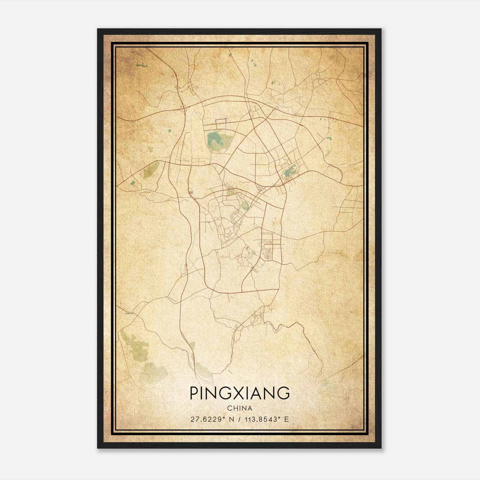 Vintage Pingxiang China Map Poster, Pingxiang City Road Wall Art Print