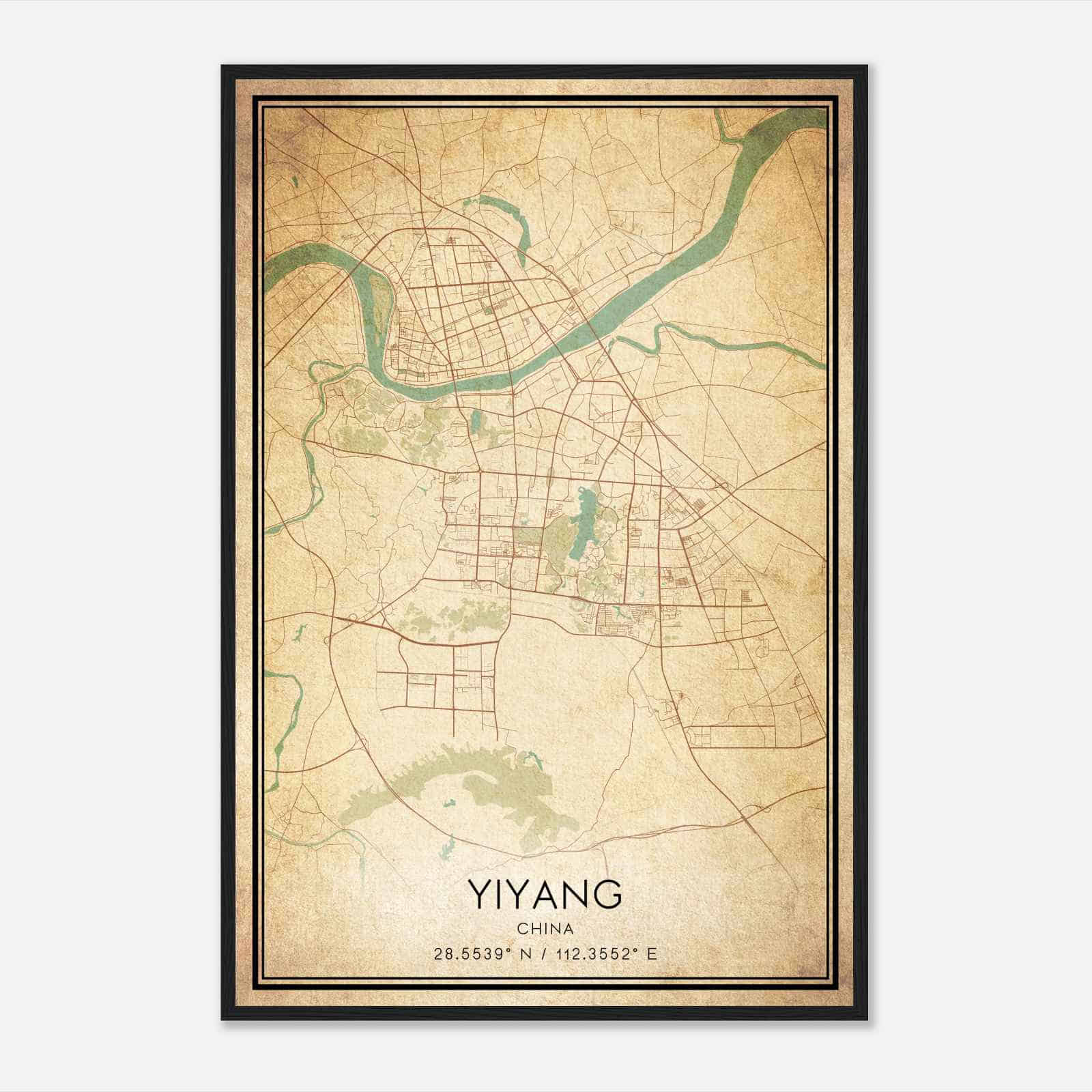 Vintage Yiyang China Map Poster, Yiyang City Road Wall Art Print
