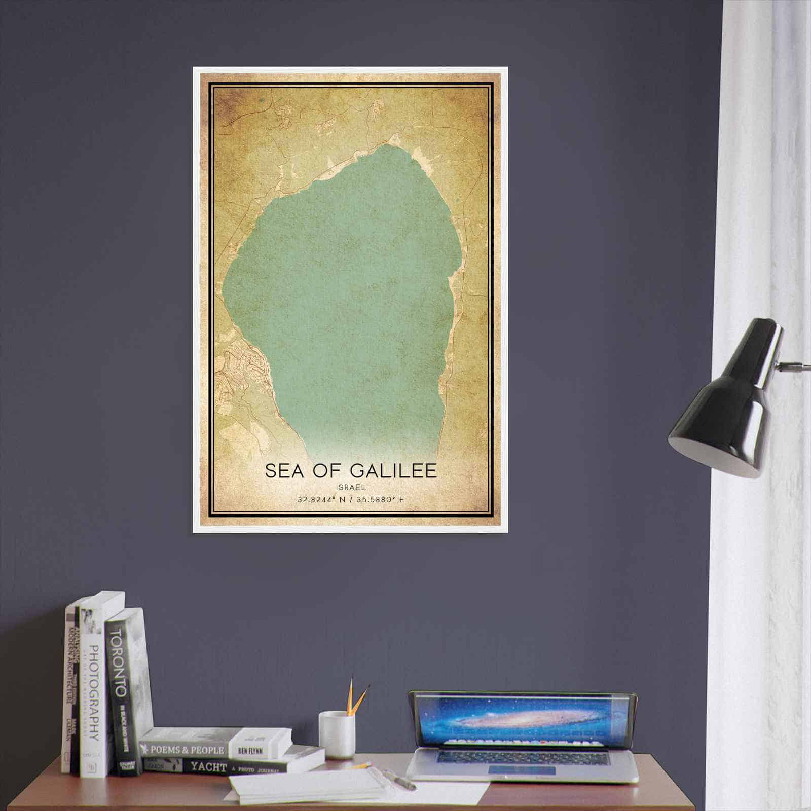 Vintage Sea of Galilee Israel Map Poster, Sea of Galilee City Road Wall Art Print