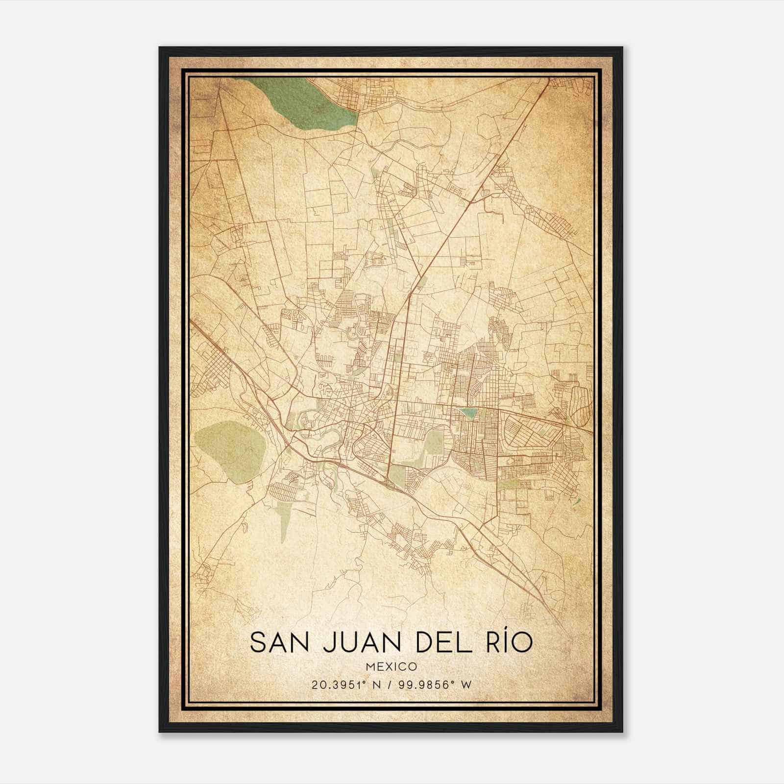 Vintage San Juan del Rio Mexico Map Poster, San Juan del Rio City Road Wall Art Print
