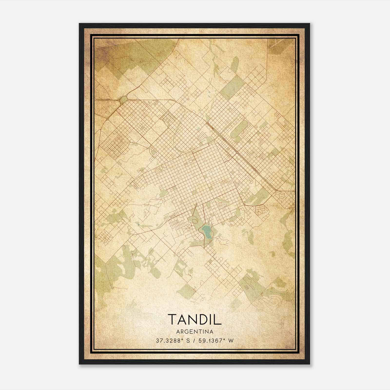 Vintage Tandil Argentina Map Poster, Tandil City Road Wall Art Print