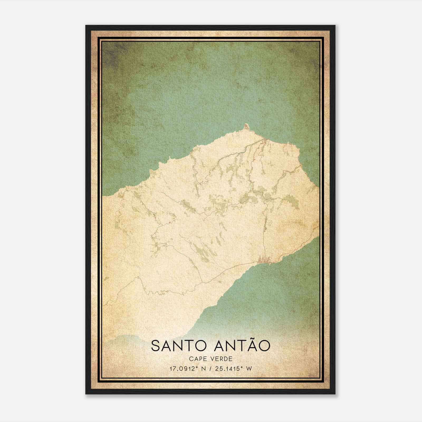 Vintage Santo Antao Cape Verde Map Poster, Santo Antao City Road Wall Art Print