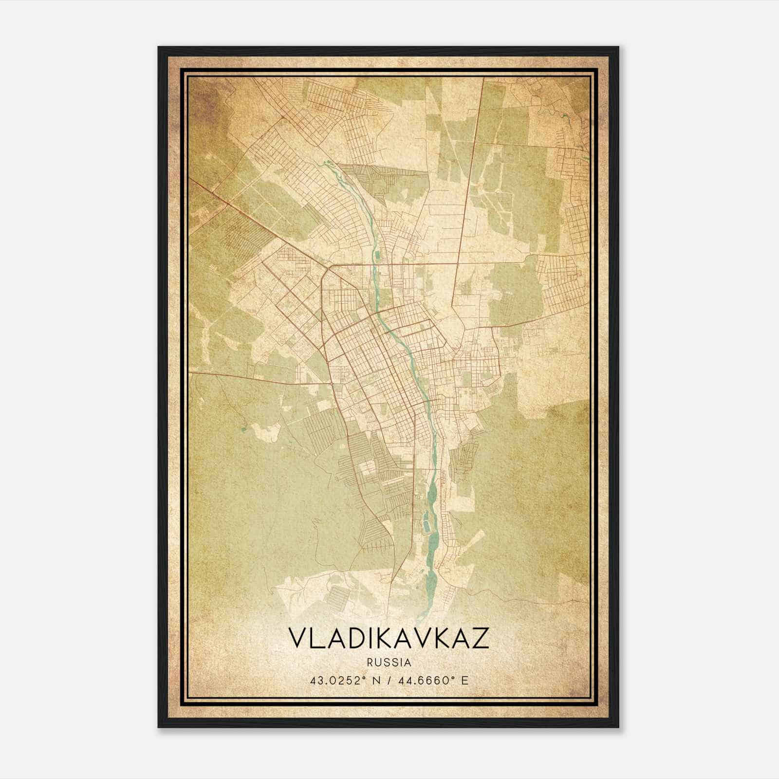 Vintage Vladikavkaz Russia Map Poster, Vladikavkaz City Road Wall Art Print