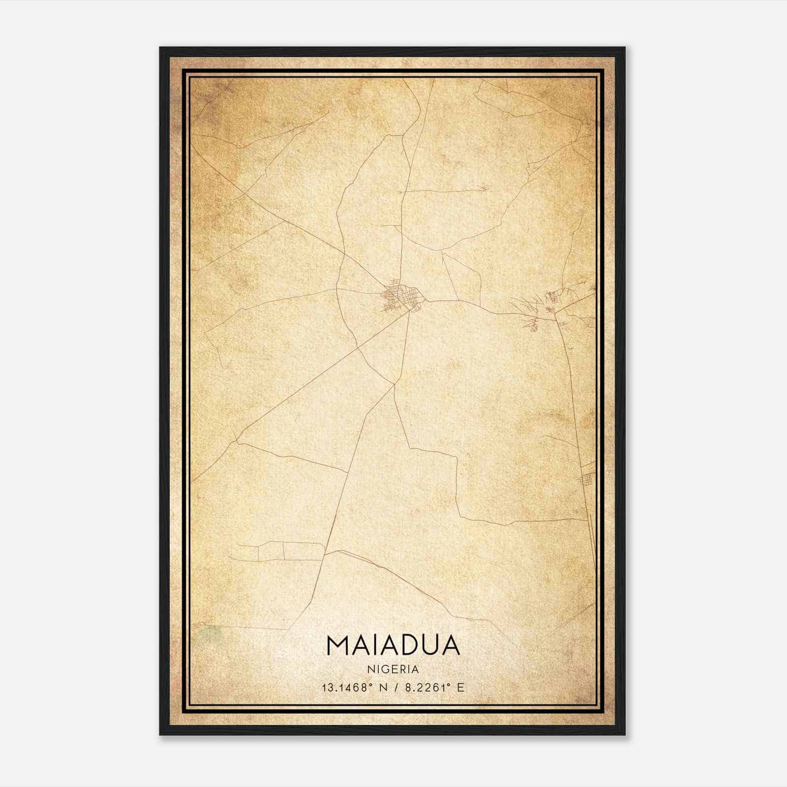 Vintage Maiadua Nigeria Map Poster, Maiadua City Road Wall Art Print
