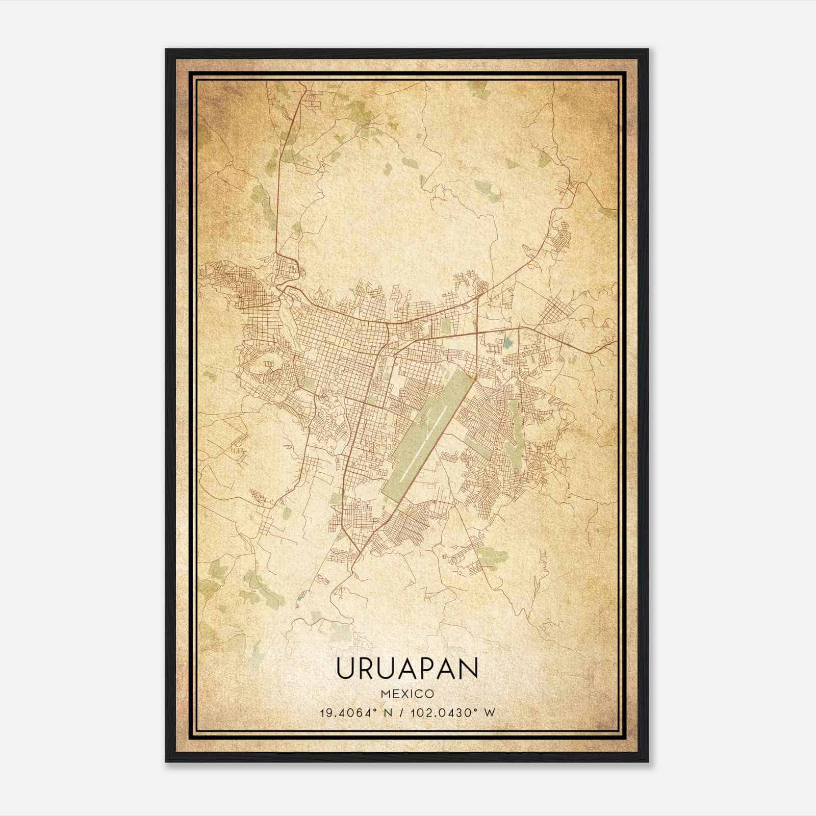 Vintage Uruapan Mexico Map Poster, Uruapan City Road Wall Art Print