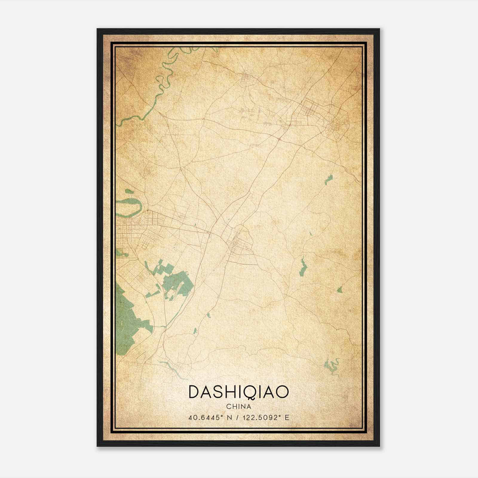 Vintage Dashiqiao China Map Poster, Dashiqiao City Road Wall Art Print
