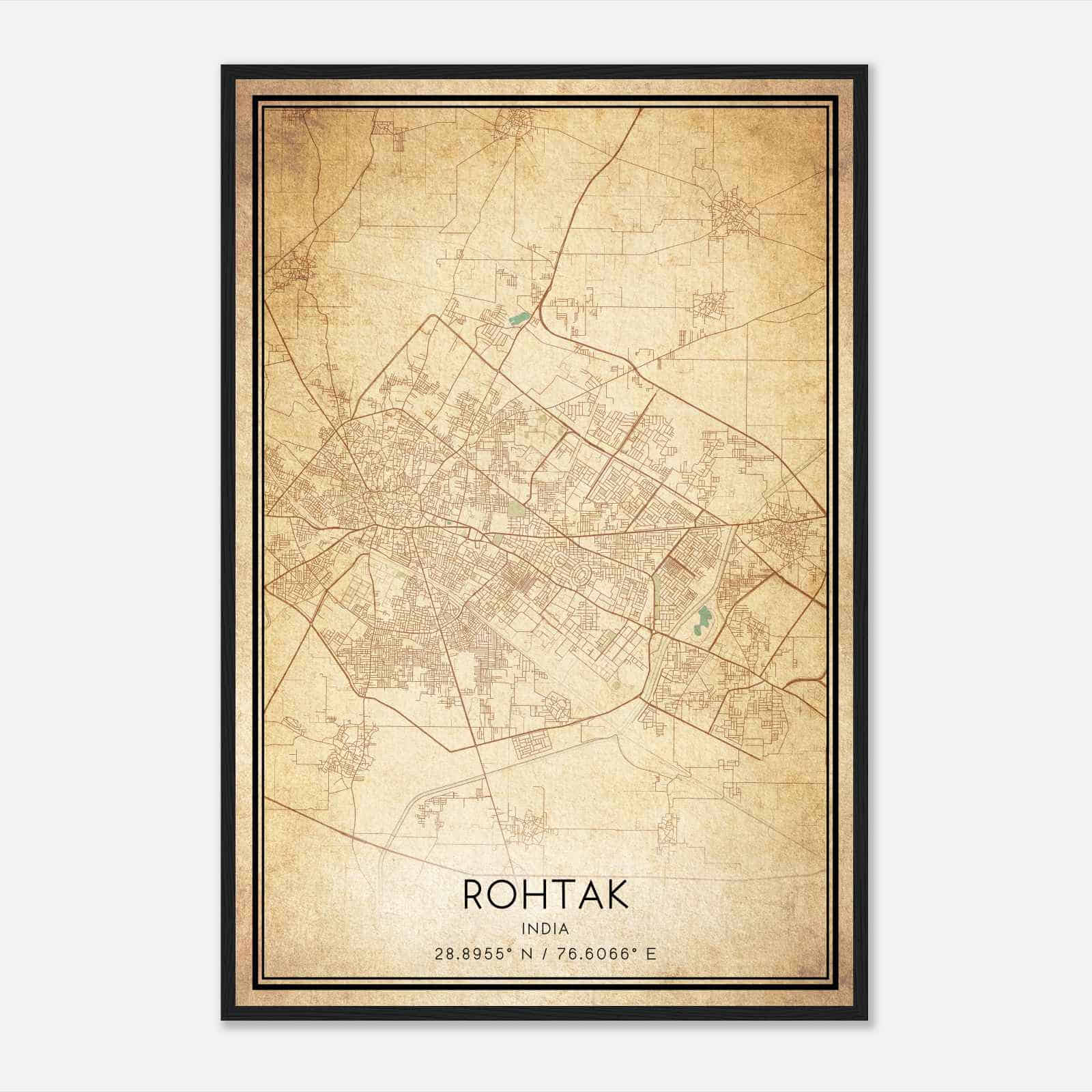 Vintage Rohtak India Map Poster, Rohtak City Road Wall Art Print
