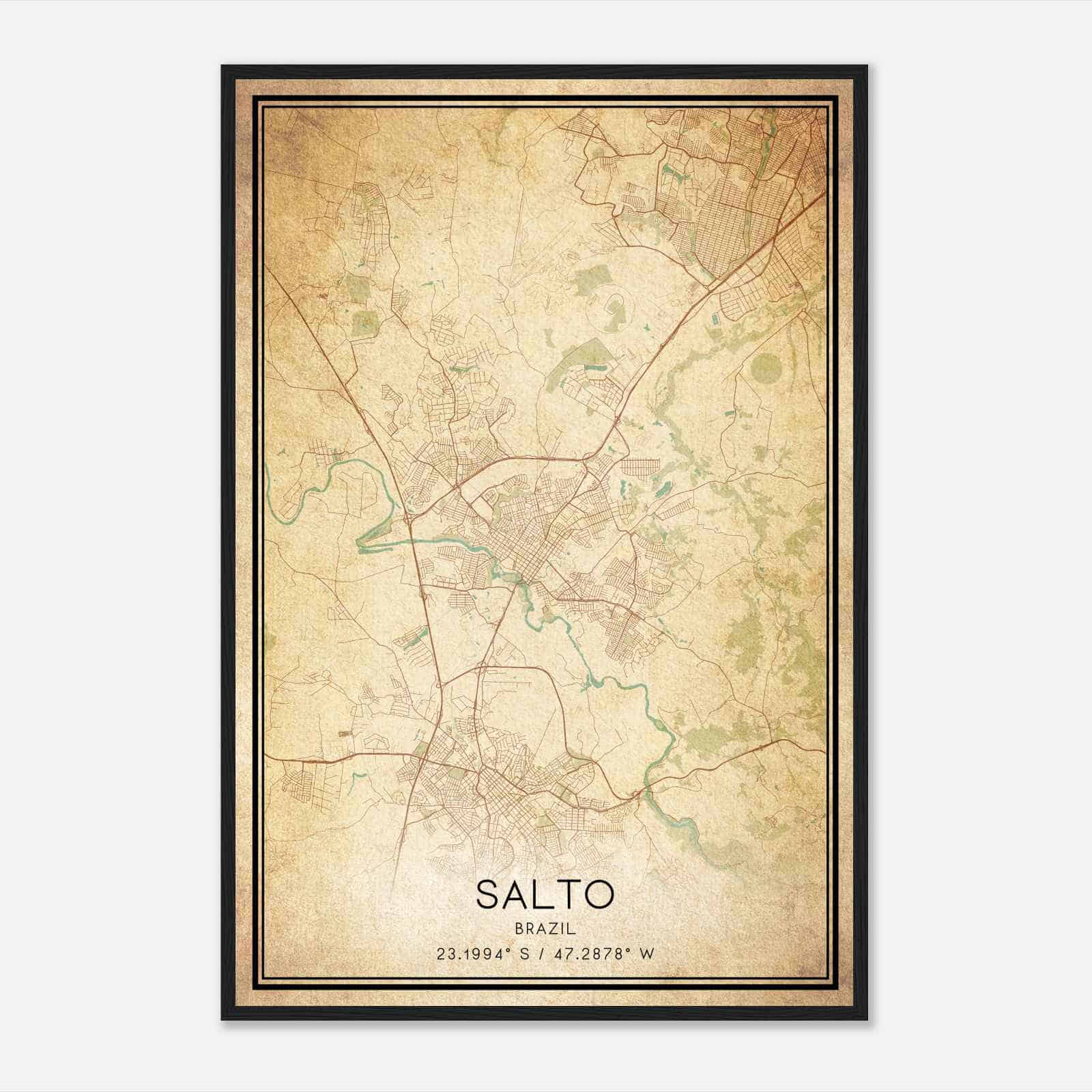 Vintage Salto Brazil Map Poster, Salto City Road Wall Art Print
