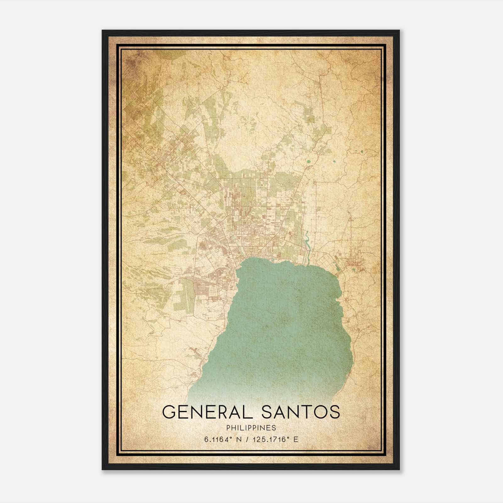 Vintage General Santos Philippines Map Poster, General Santos City Road Wall Art Print