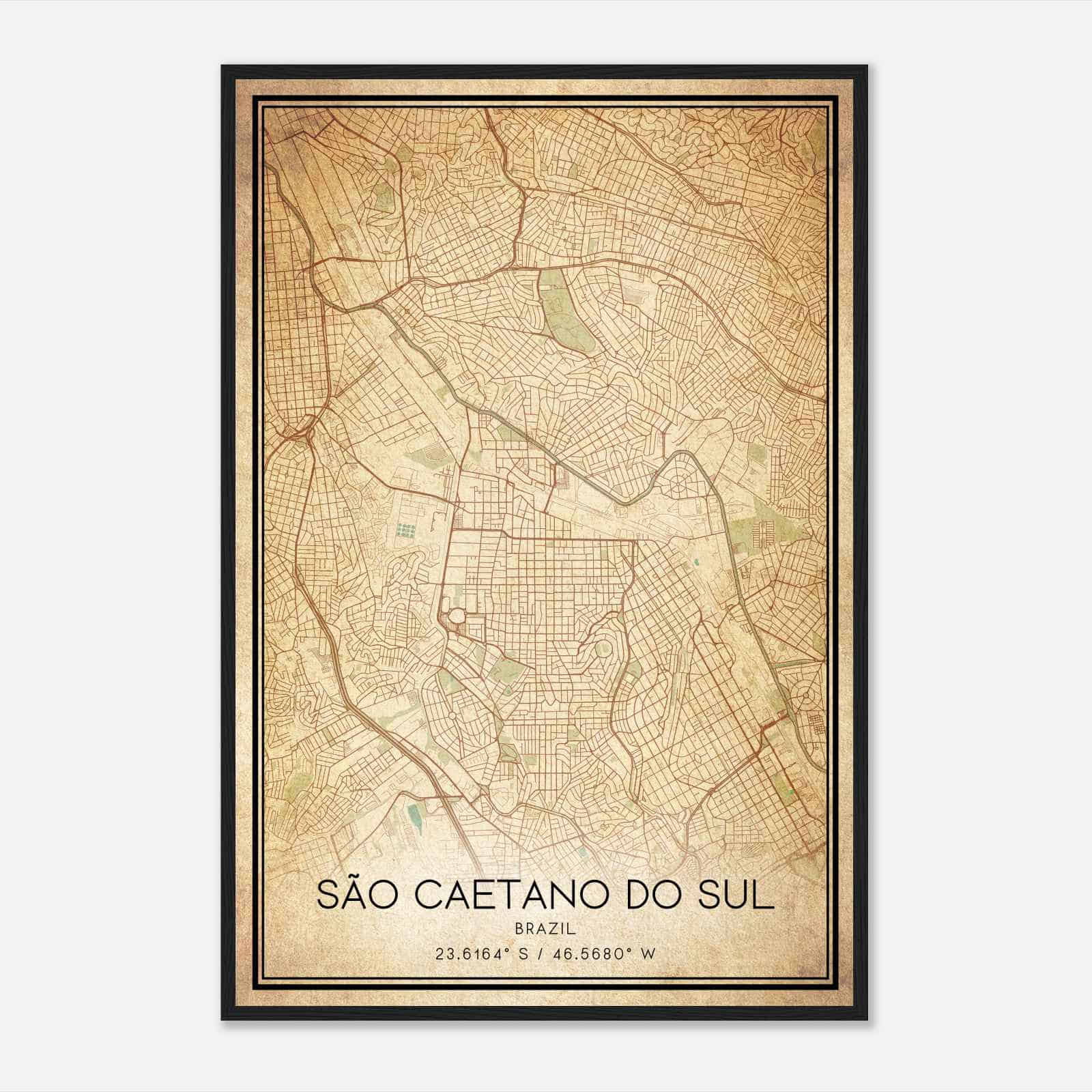 Vintage Sao Caetano do Sul Brazil Map Poster, Sao Caetano do Sul City Road Wall Art Print