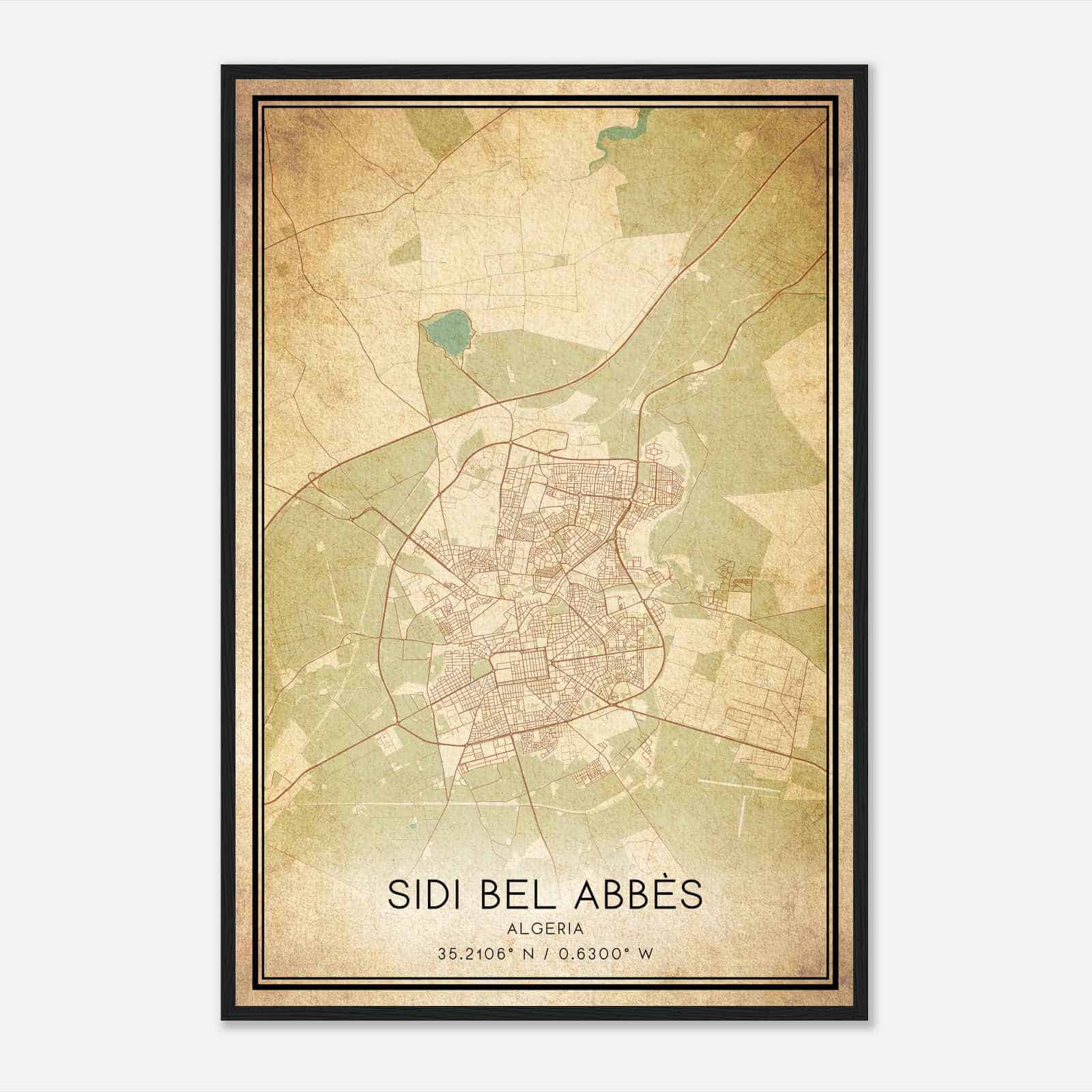 Vintage Sidi Bel Abbes Algeria Map Poster, Sidi Bel Abbes City Road Wall Art Print