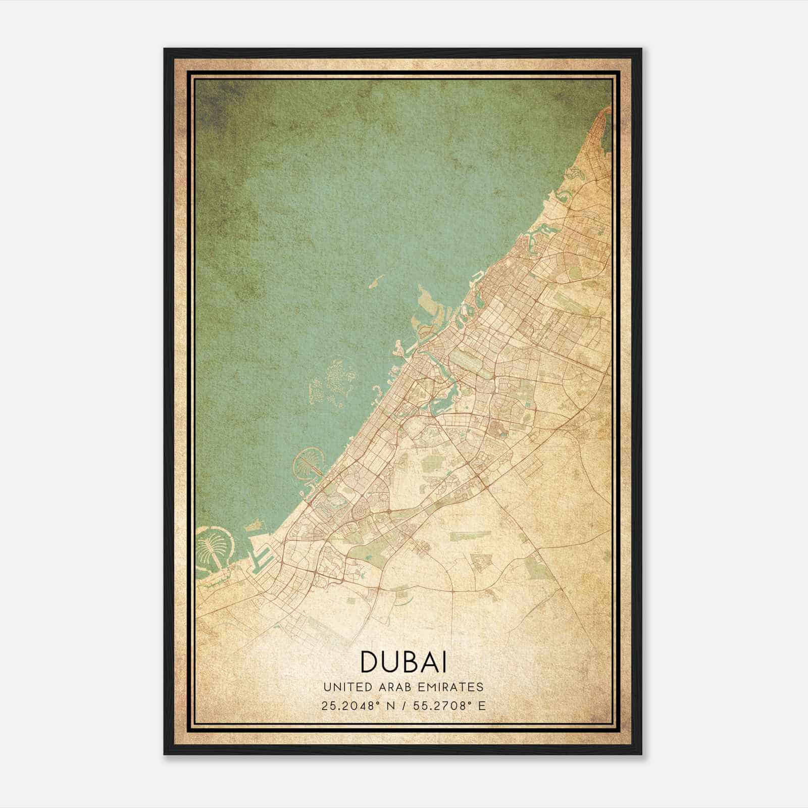 Vintage Dubai United Arab Emirates Map Poster, Dubai City Road Wall Art Print