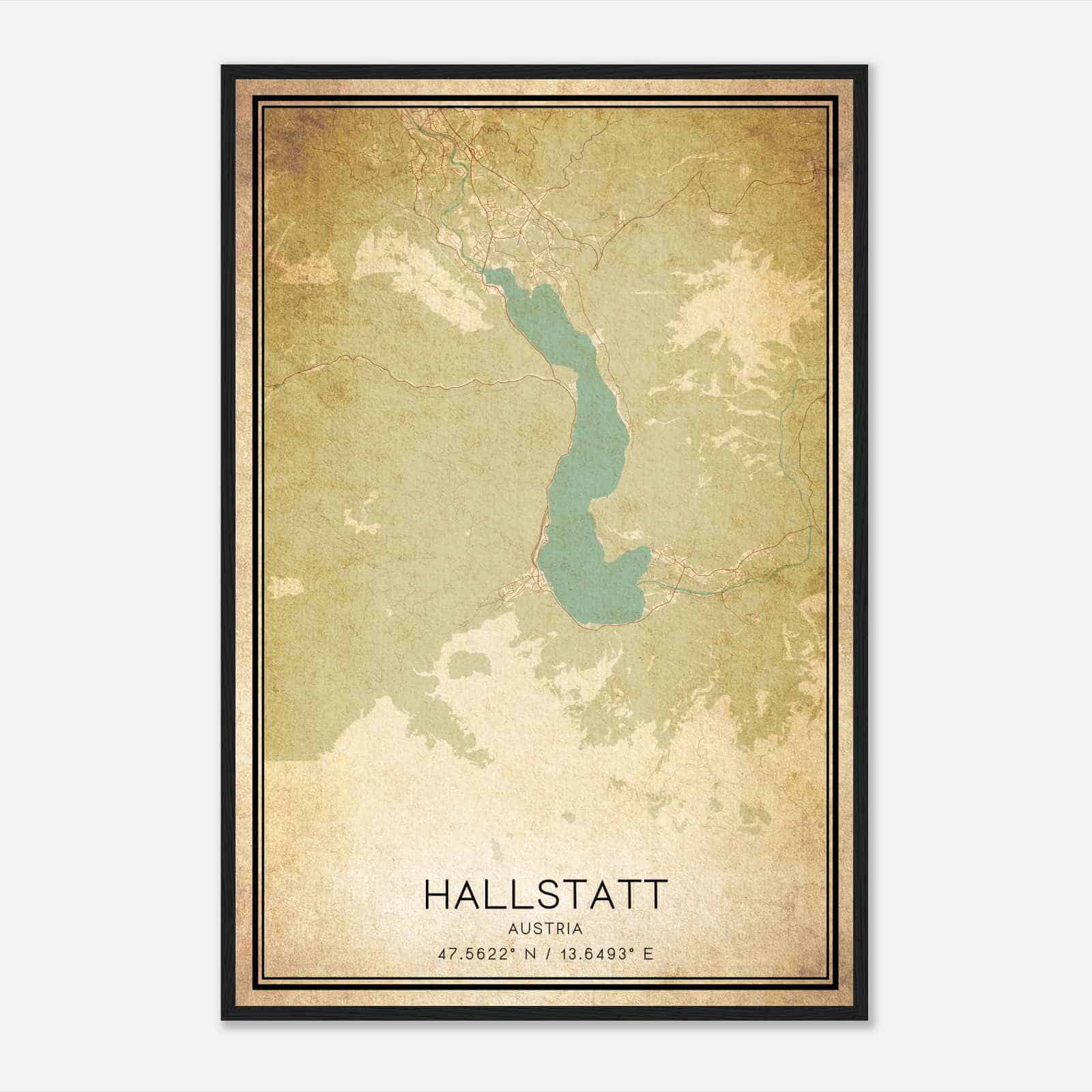 Vintage Hallstatt Austria Map Poster, Hallstatt City Road Wall Art Print