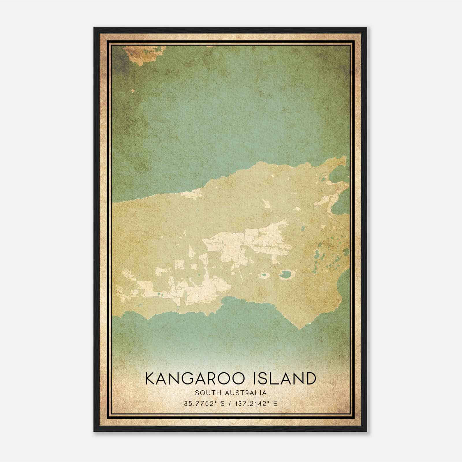 Vintage Kangaroo Island South Australia Map Poster, Kangaroo Island City Road Wall Art Print