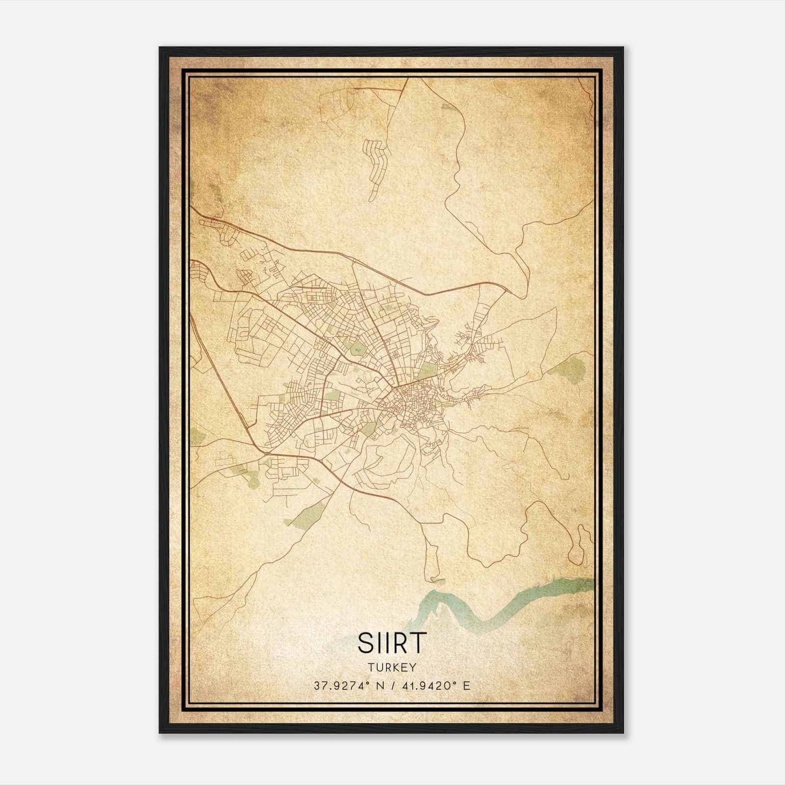 Vintage Siirt Turkey Map Poster, Siirt City Road Wall Art Print