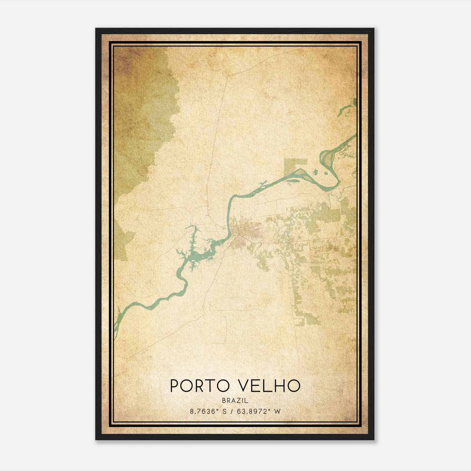 Vintage Porto Velho Brazil Map Poster, Porto Velho City Road Wall Art Print