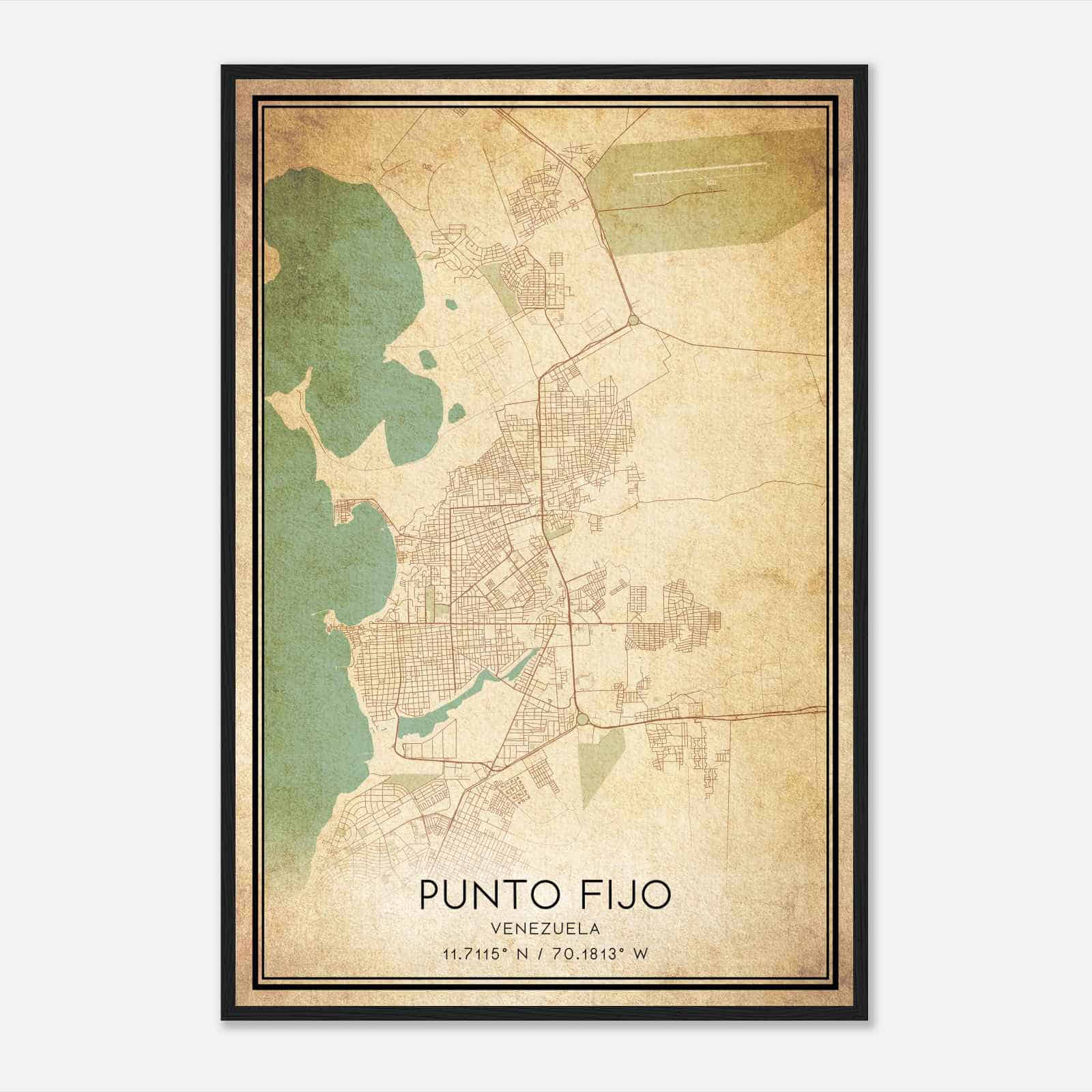 Vintage Punto Fijo Venezuela Map Poster, Punto Fijo City Road Wall Art Print