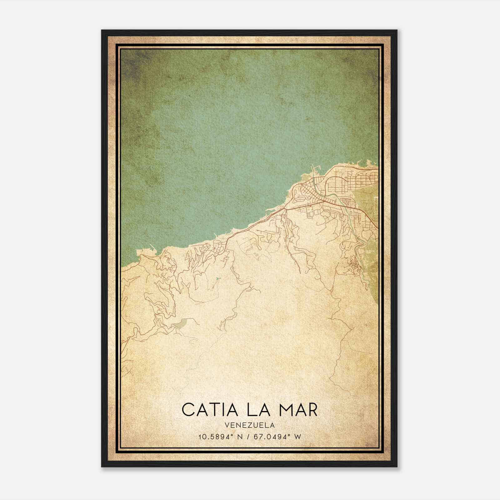 Vintage Catia La Mar Venezuela Map Poster, Catia La Mar City Road Wall Art Print