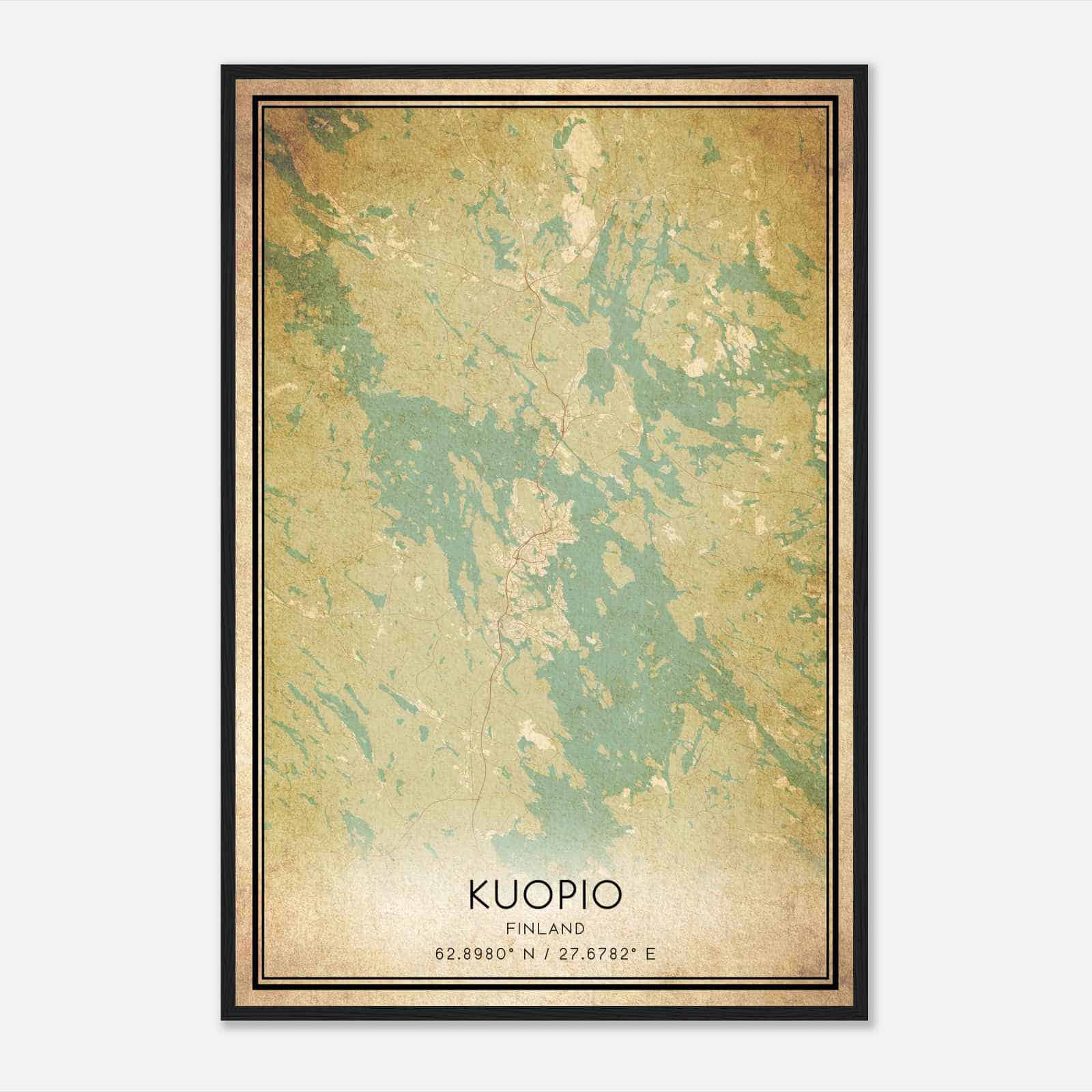 Vintage Kuopio Finland Map Poster, Kuopio City Road Wall Art Print