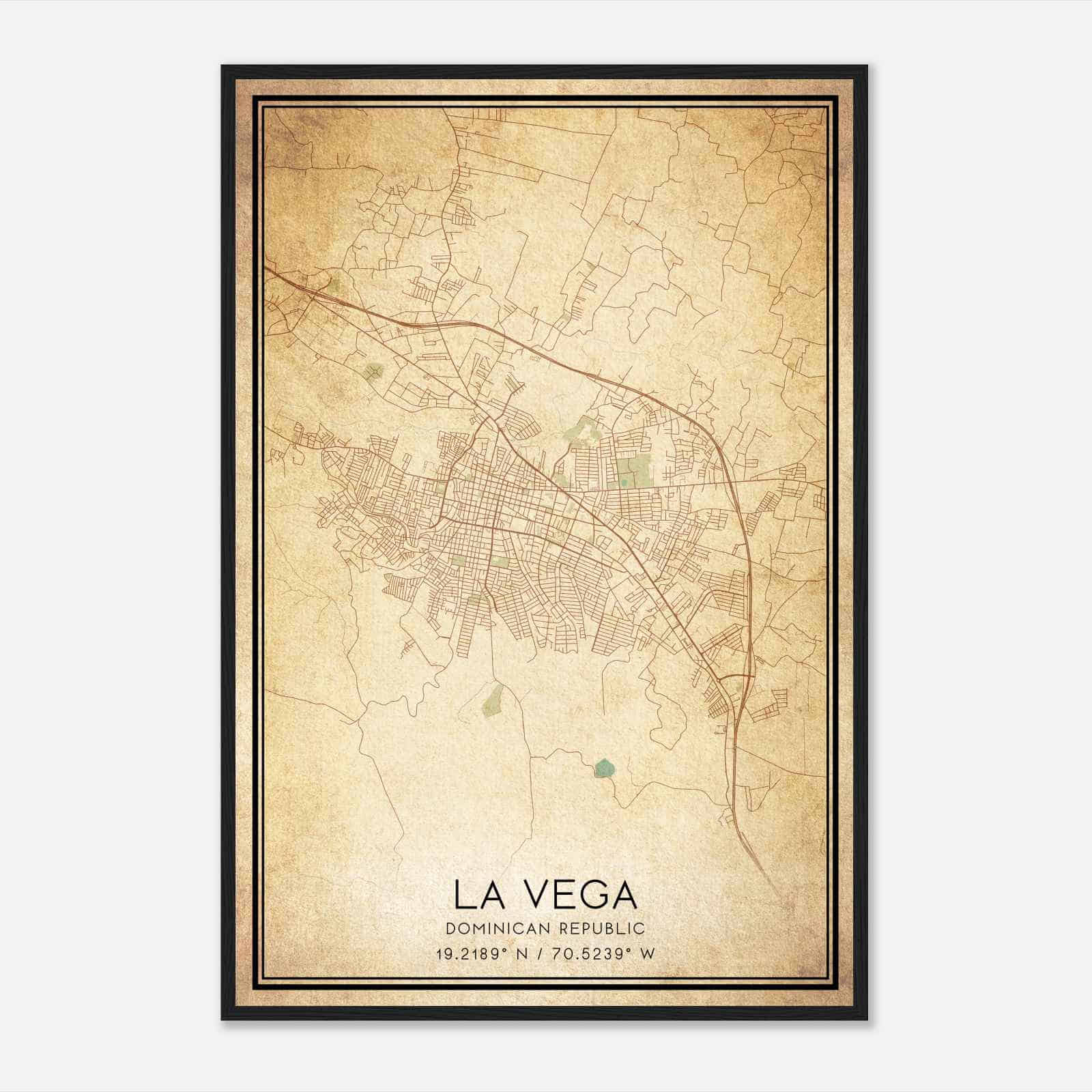 Vintage La Vega Dominican Republic Map Poster, La Vega City Road Wall Art Print