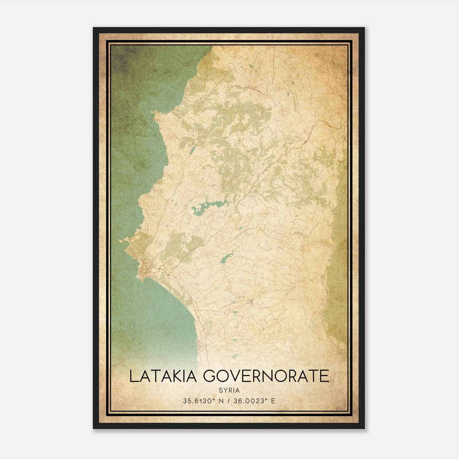 Vintage Latakia Governorate Syria Map Poster, Latakia Governorate City Road Wall Art Print