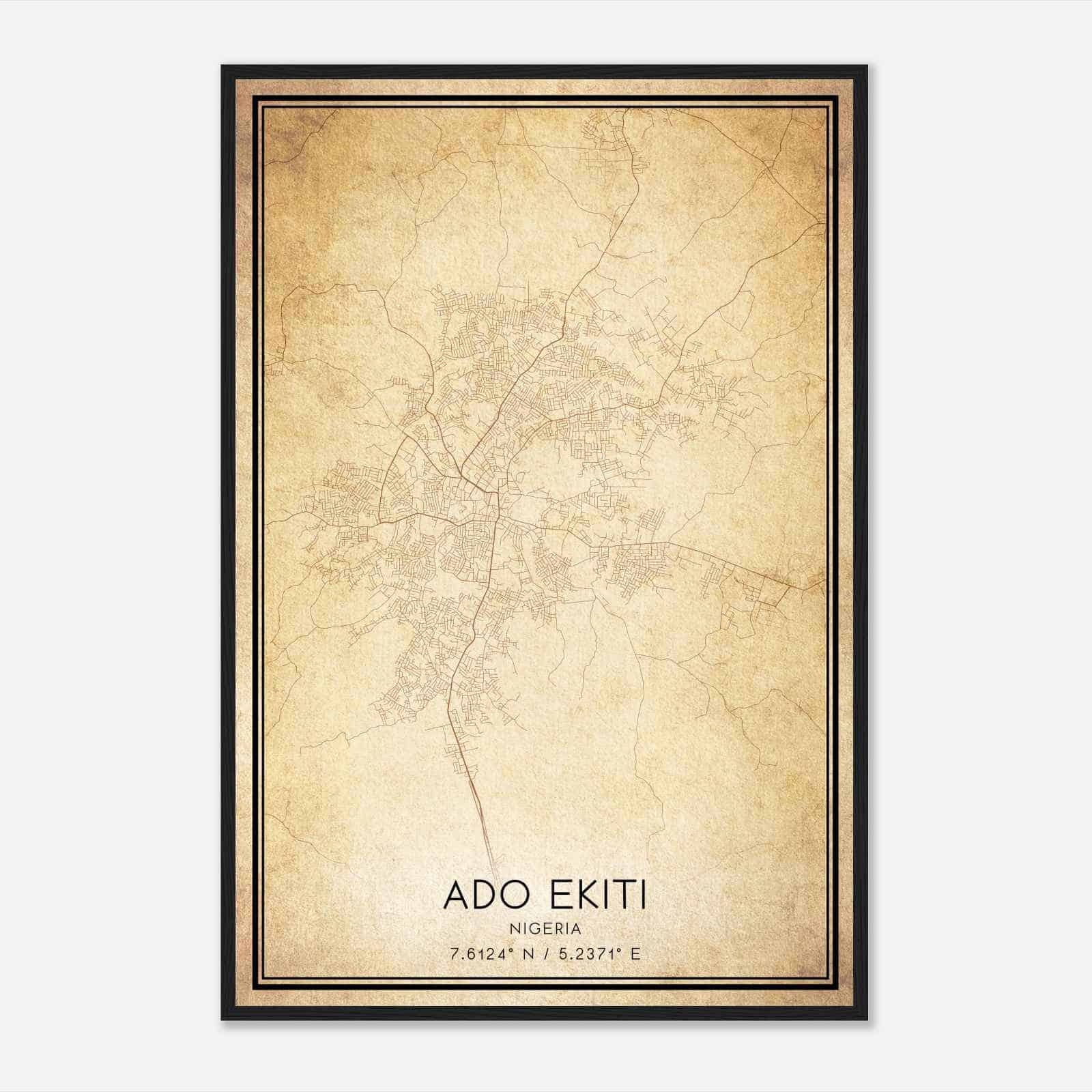 Vintage Ado Ekiti Nigeria Map Poster, Ado Ekiti City Road Wall Art Print