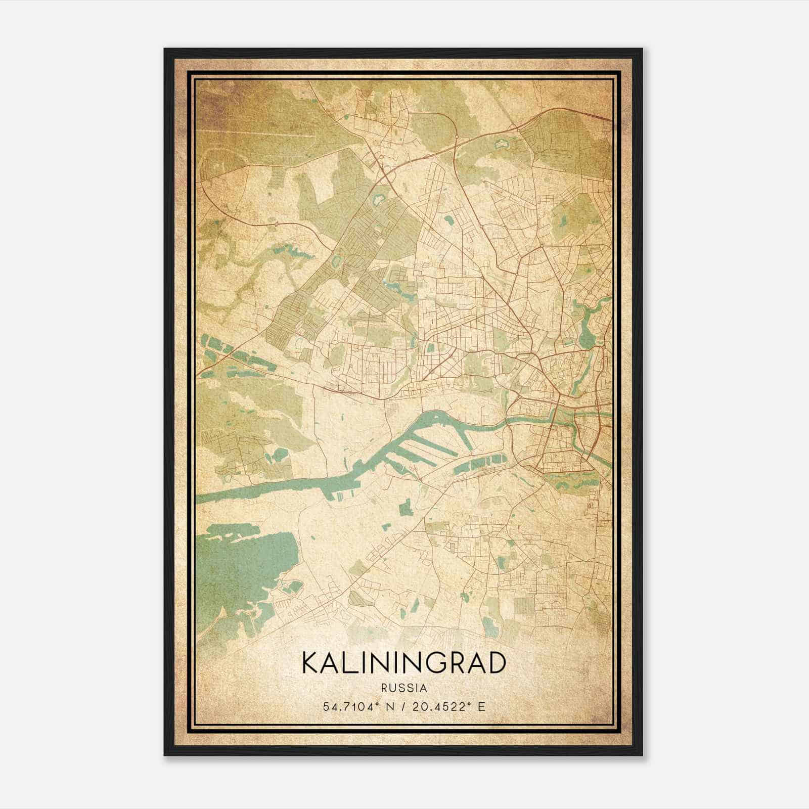 Vintage Kaliningrad Russia Map Poster, Kaliningrad City Road Wall Art Print