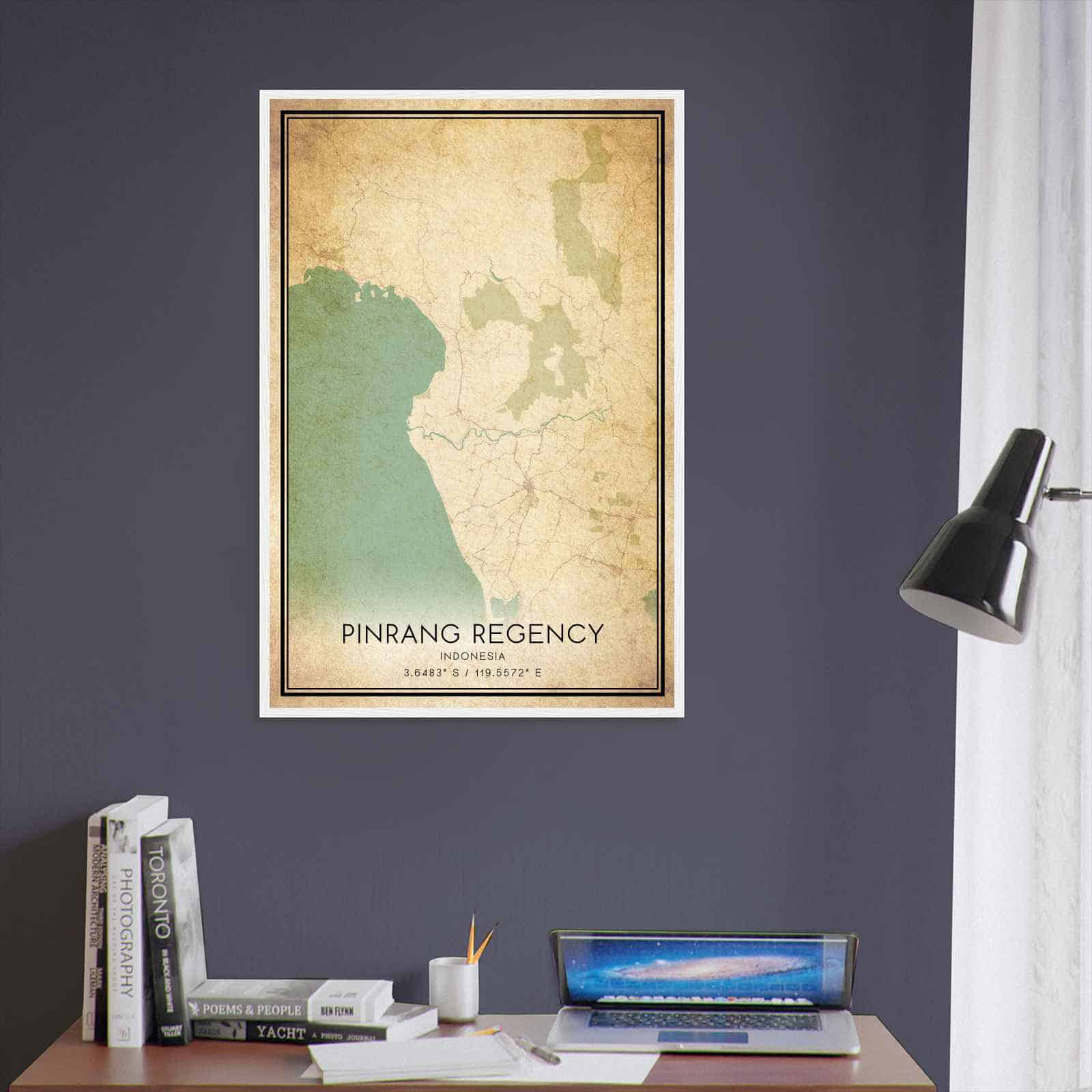 Vintage Pinrang Regency Indonesia Map Poster, Pinrang Regency City Road Wall Art Print