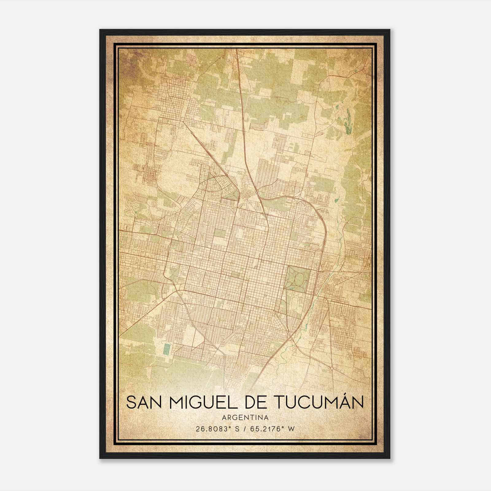 Vintage San Miguel de Tucuman Argentina Map Poster, San Miguel de Tucuman City Road Wall Art Print