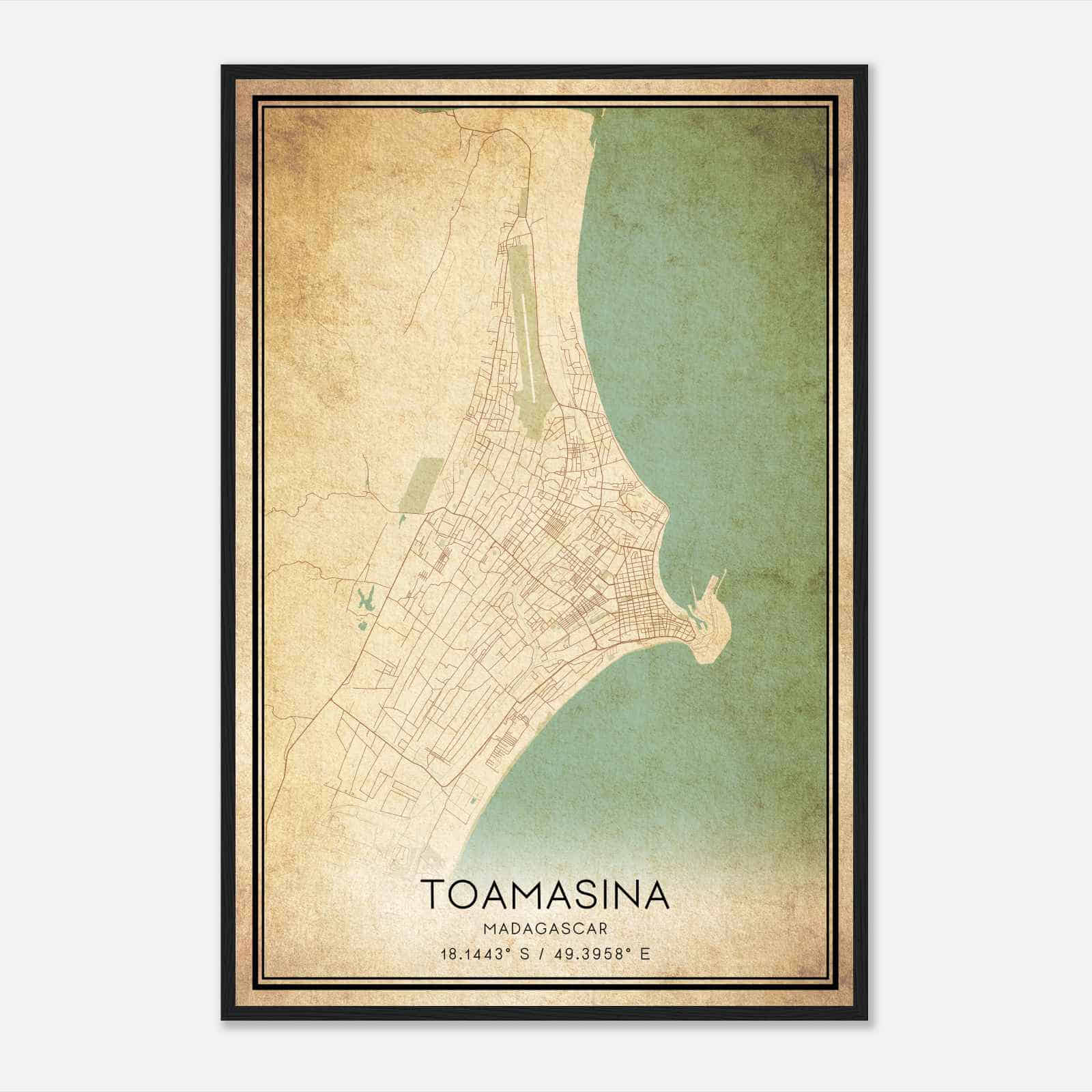 Vintage Toamasina Madagascar Map Poster, Toamasina City Road Wall Art Print