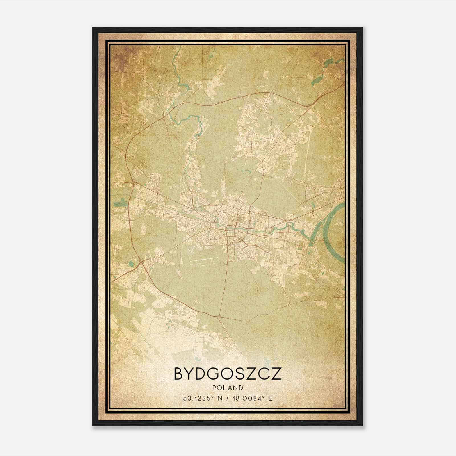 Vintage Bydgoszcz Poland Map Poster, Bydgoszcz City Road Wall Art Print