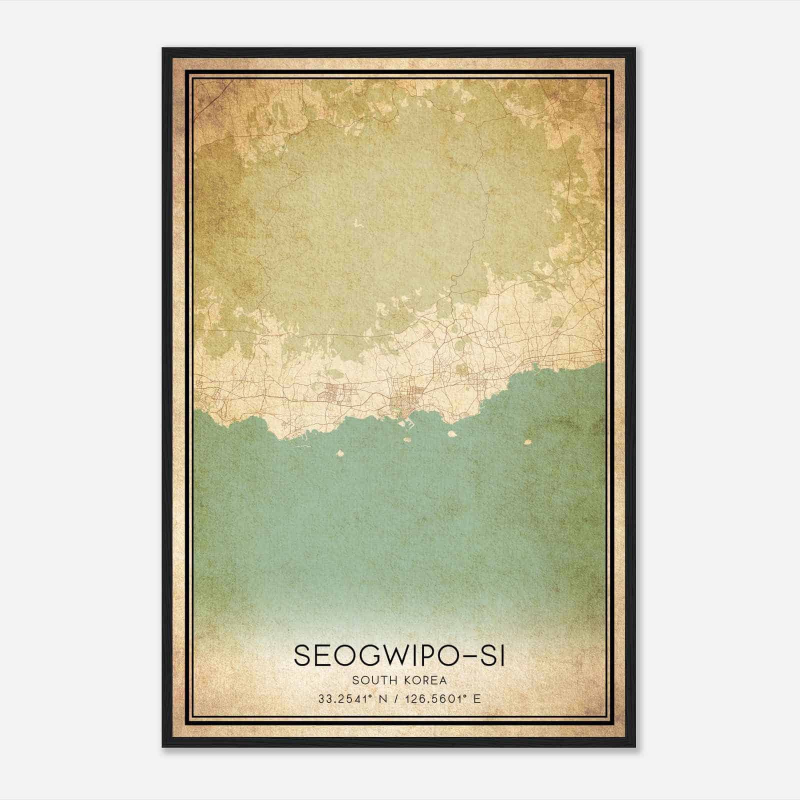 Vintage Seogwiposi South Korea Map Poster, Seogwiposi City Road Wall Art Print
