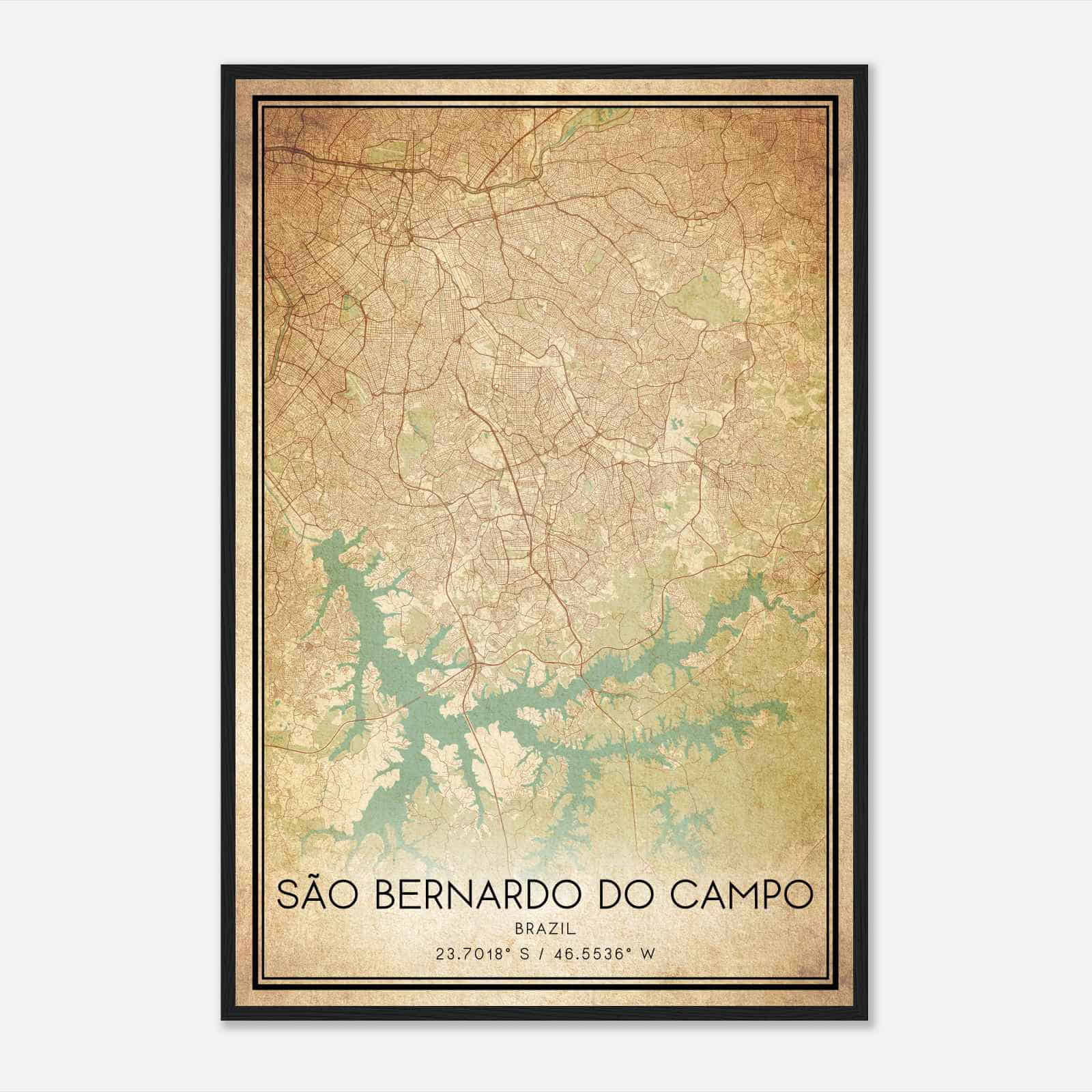 Vintage Sao Bernardo do Campo Brazil Map Poster, Sao Bernardo do Campo City Road Wall Art Print