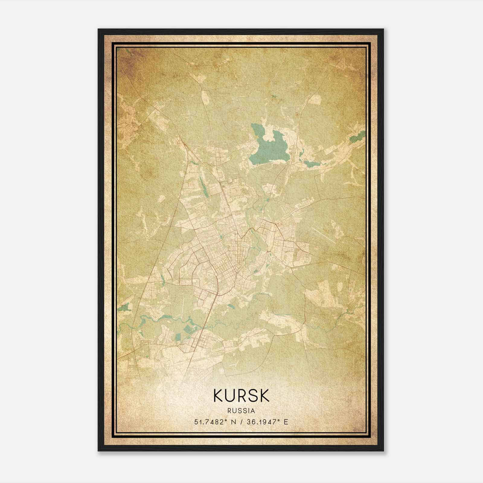 Vintage Kursk Russia Map Poster, Kursk City Road Wall Art Print