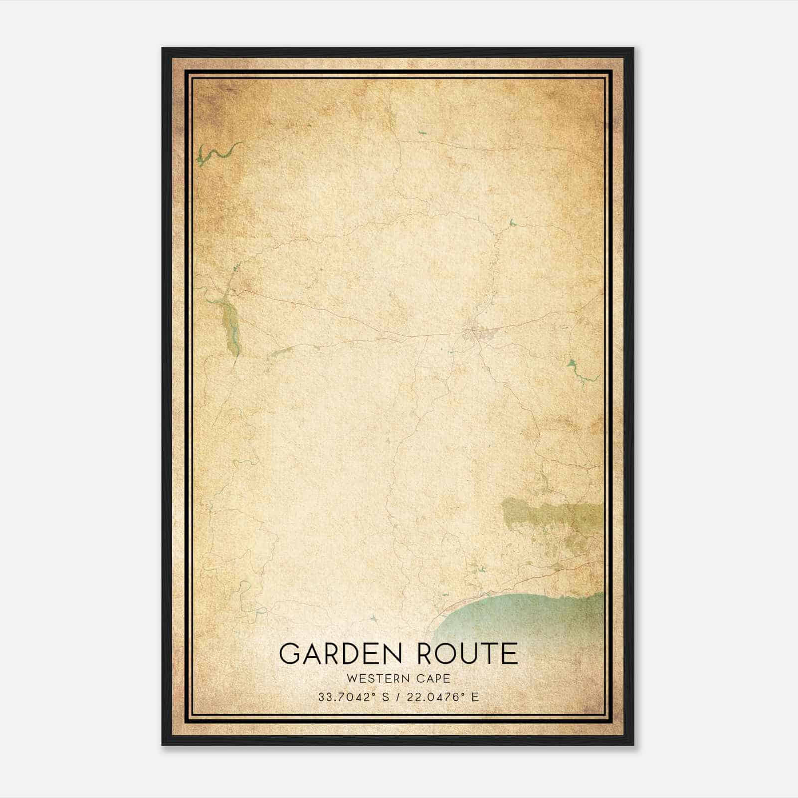 Vintage Garden Route Western Cape Map Poster, Garden Route City Road Wall Art Print