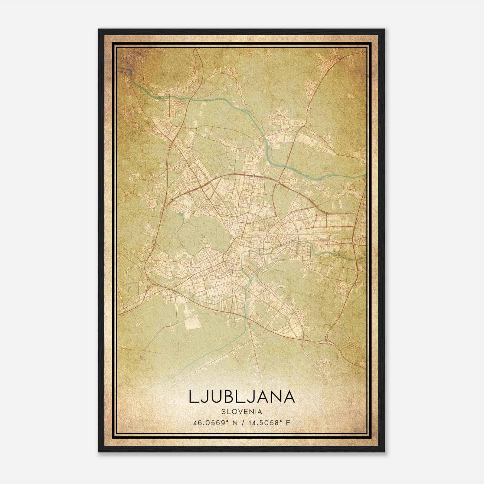 Vintage Ljubljana Slovenia Map Poster, Ljubljana City Road Wall Art Print