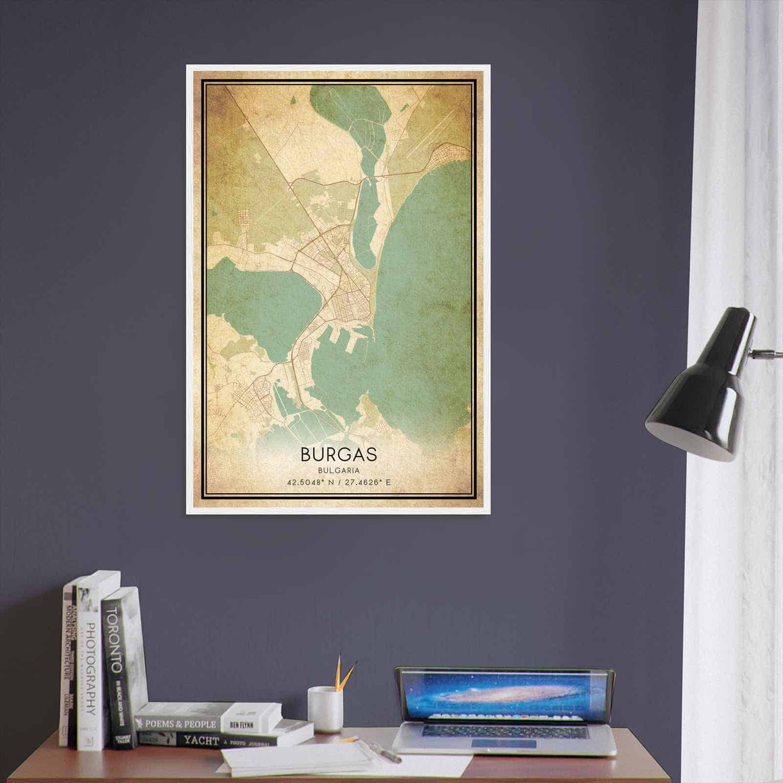 Vintage Burgas Bulgaria Map Poster, Burgas City Road Wall Art Print