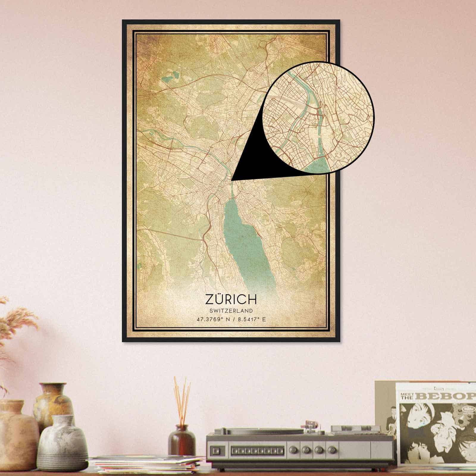 Vintage Zurich Switzerland Map Poster, Zurich City Road Wall