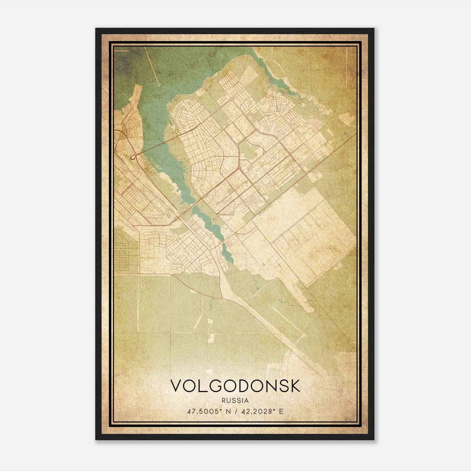 Vintage Volgodonsk Russia Map Poster, Volgodonsk City Road Wall Art Print