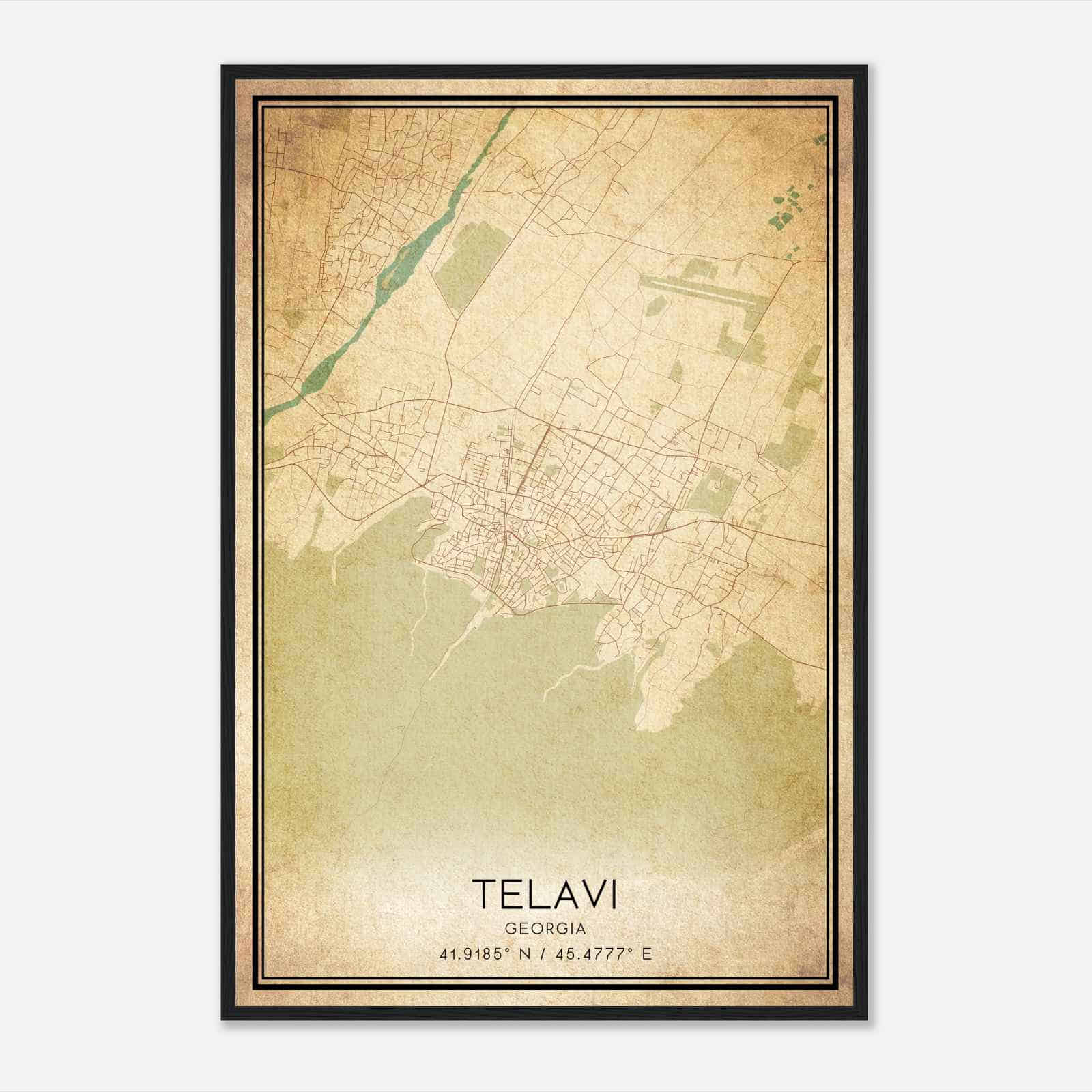 Vintage Telavi Georgia Map Poster, Telavi City Road Wall Art Print