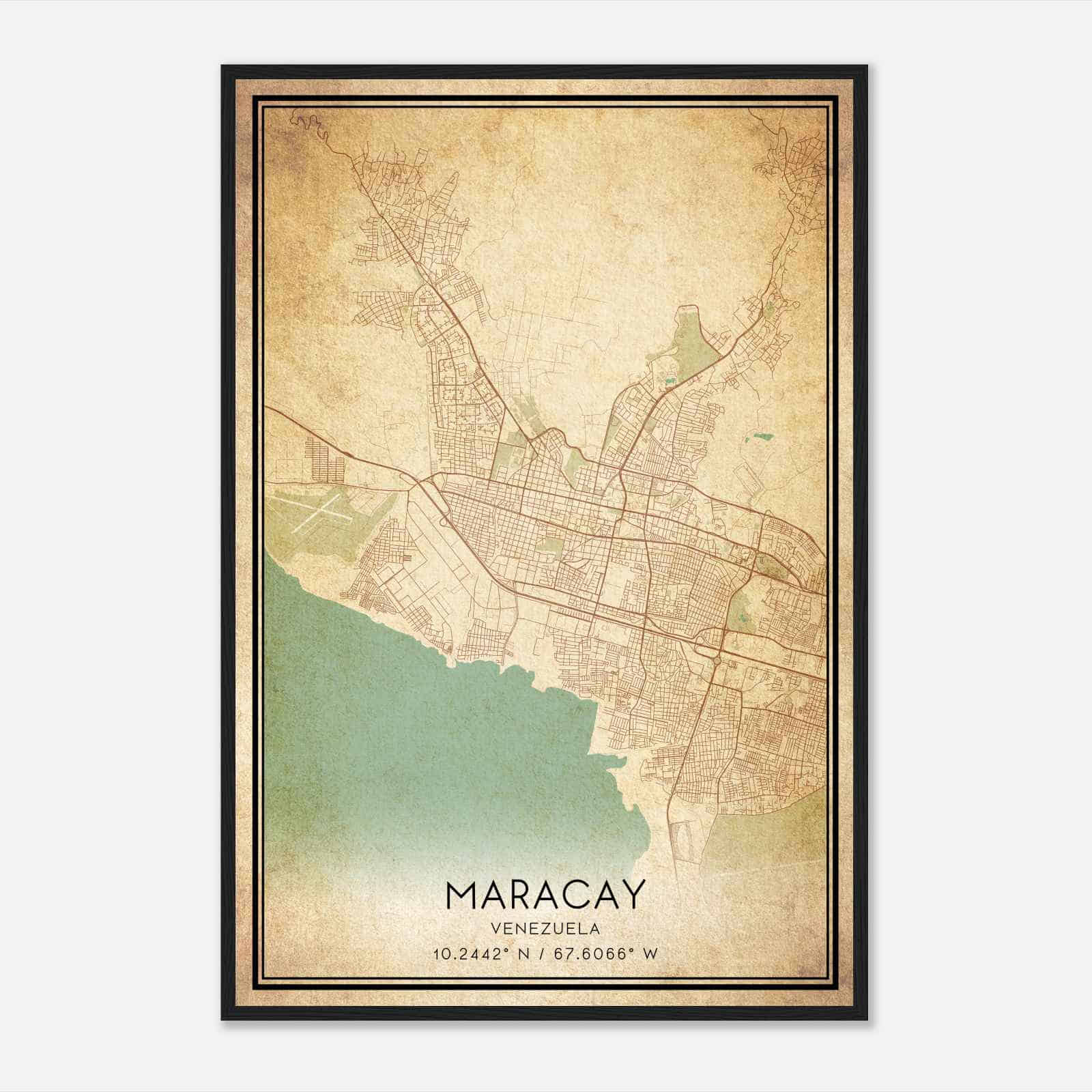 Vintage Maracay Venezuela Map Poster, Maracay City Road Wall Art Print