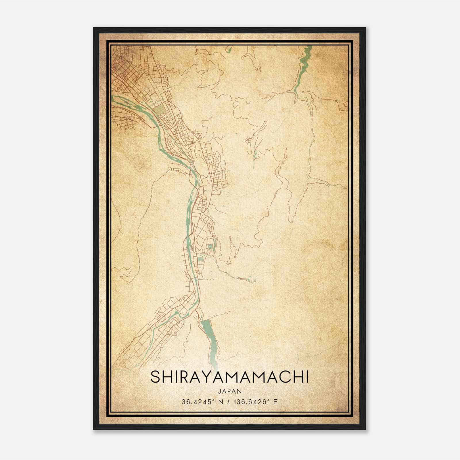 Vintage Shirayamamachi Japan Map Poster, Shirayamamachi City Road Wall Art Print