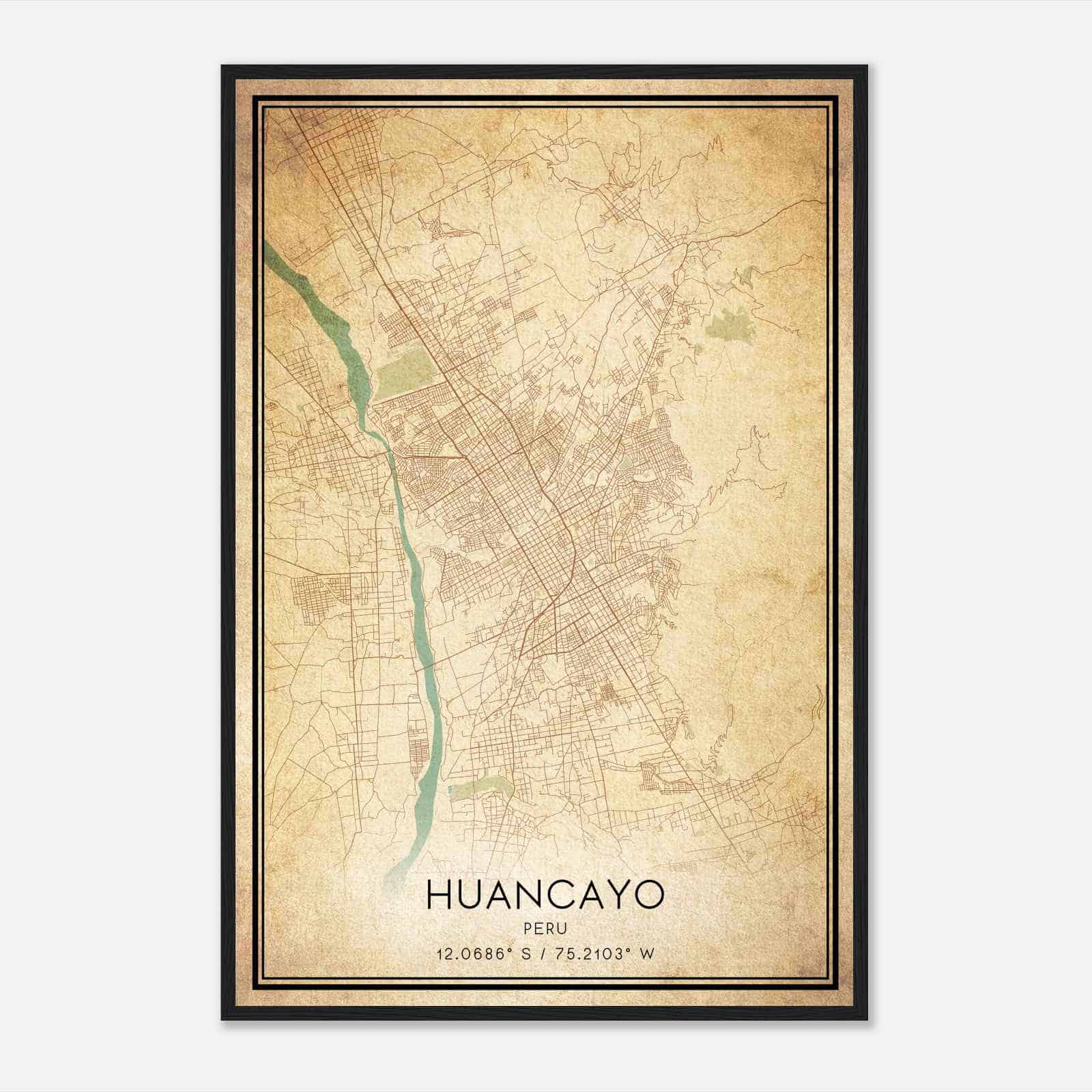 Vintage Huancayo Peru Map Poster, Huancayo City Road Wall Art Print