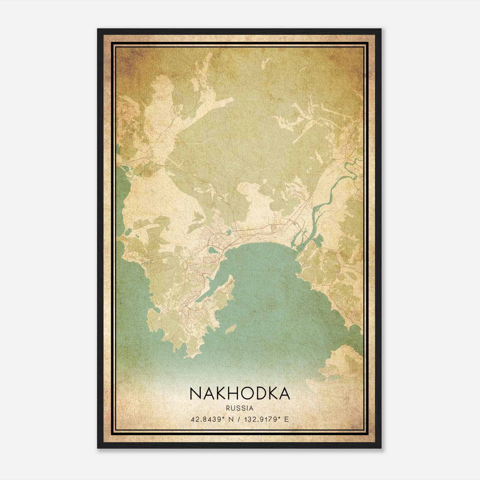 Vintage Nakhodka Russia Map Poster, Nakhodka City Road Wall Art Print