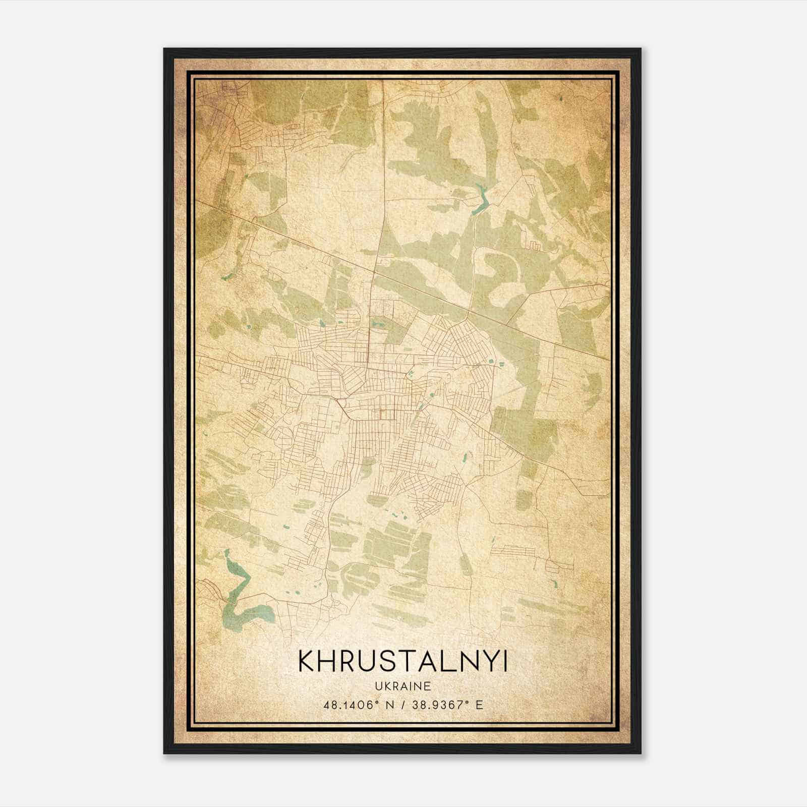 Vintage Khrustalnyi Ukraine Map Poster, Khrustalnyi City Road Wall Art Print