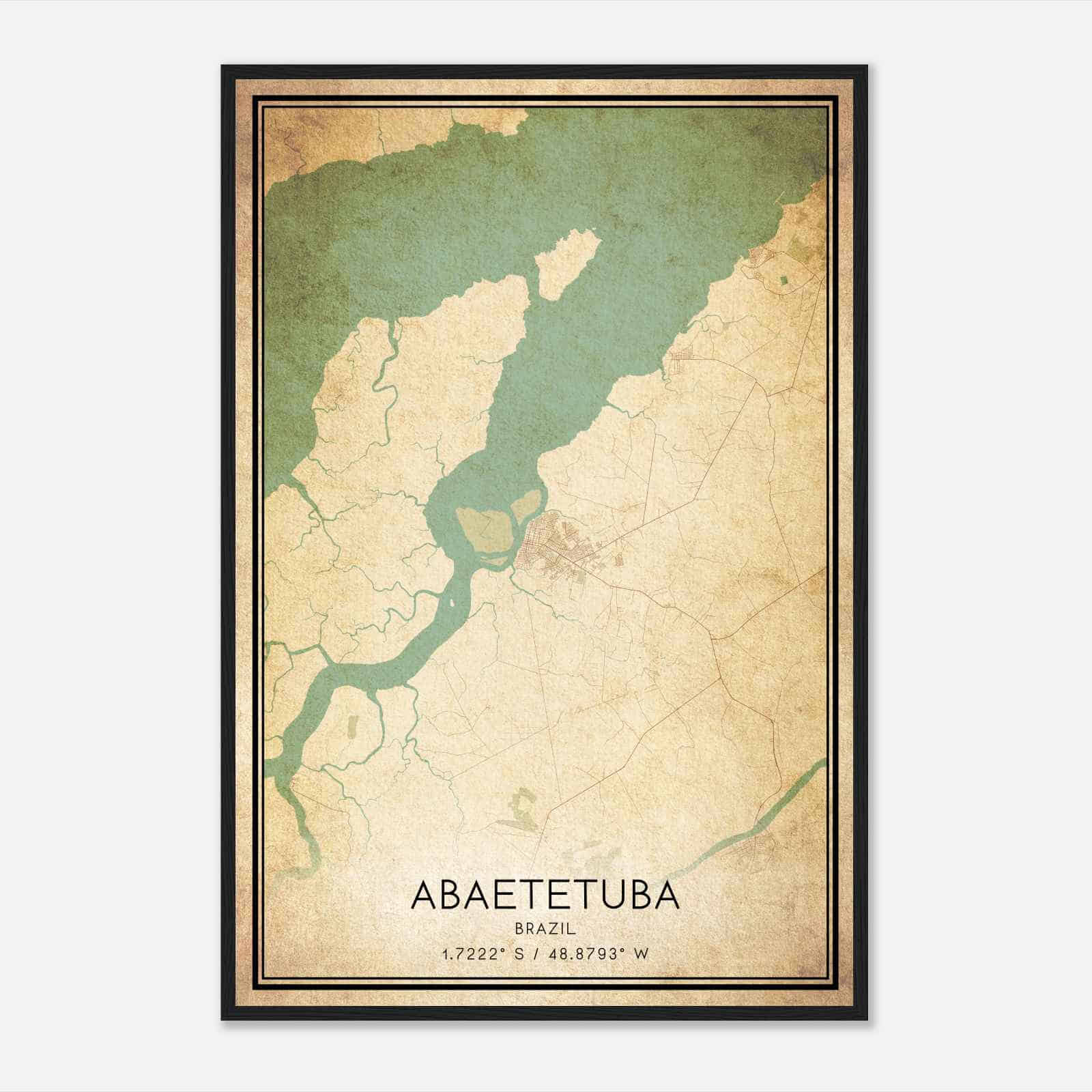 Vintage Abaetetuba Brazil Map Poster, Abaetetuba City Road Wall Art Print