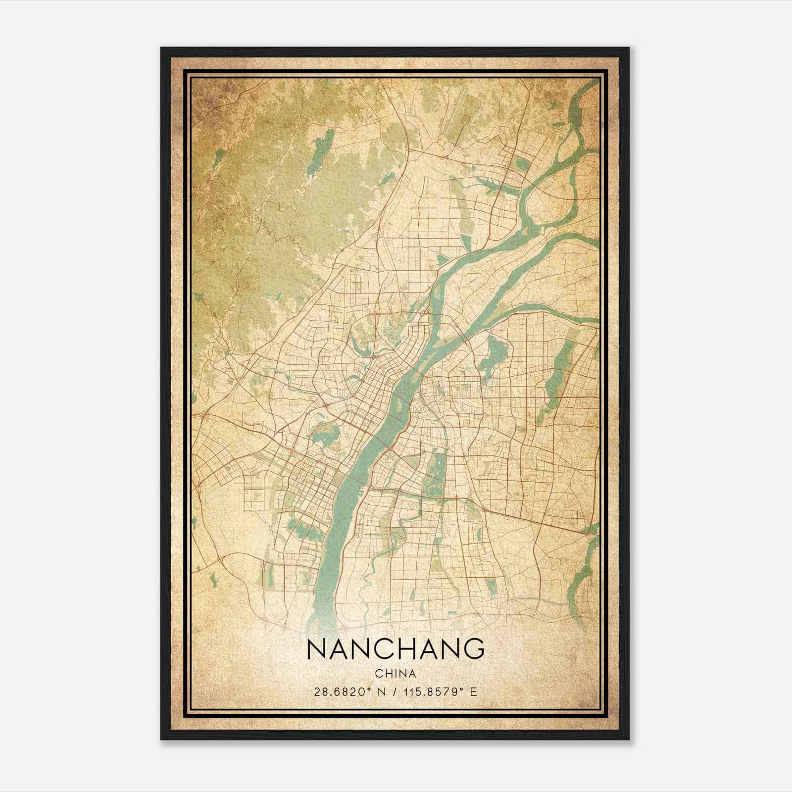 Vintage Nanchang China Map Poster, Nanchang City Road Wall Art Print